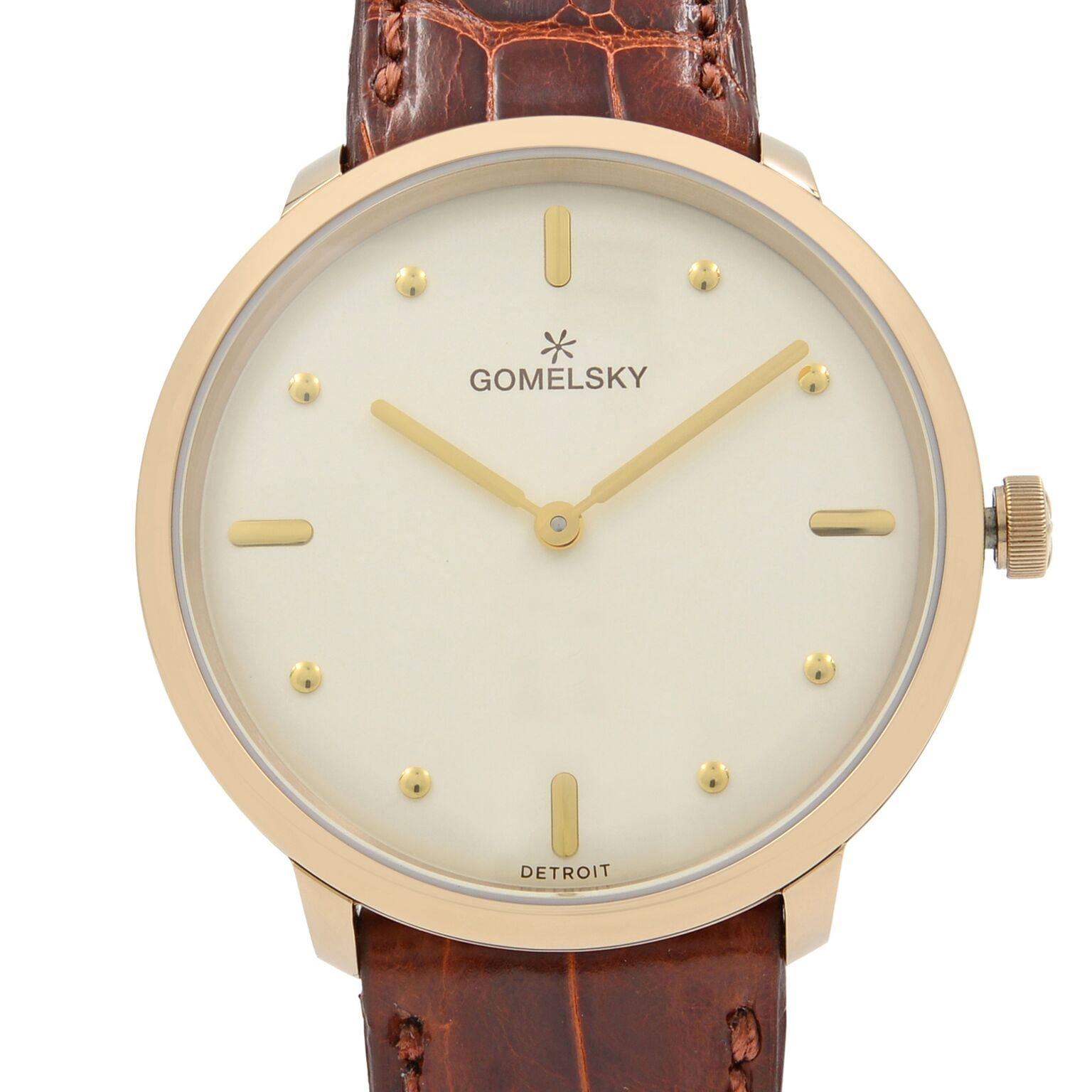 This brand new Gomelsky by Shinola Audry G0120112284 is a beautiful Ladies timepiece that is powered by a quartz movement which is cased in a stainless steel case. It has a round shape face,  dial, and has hand sticks & dots style markers. It is