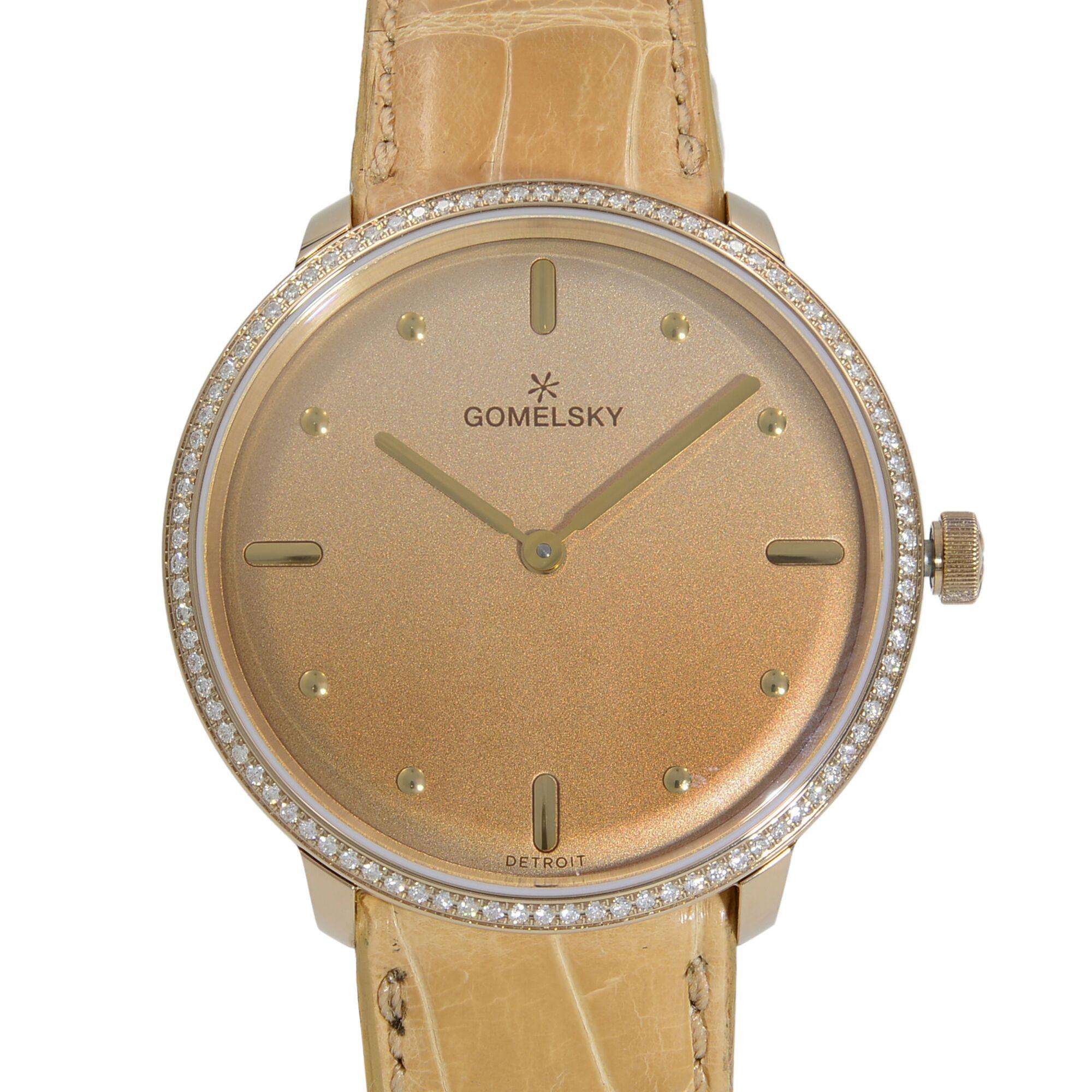 This brand new Gomelsky by Shinola Audry G0120151729 is a beautiful Ladies timepiece that is powered by a quartz movement which is cased in a stainless steel case. It has a round shape face,  dial and has hand sticks & dots style markers. It is