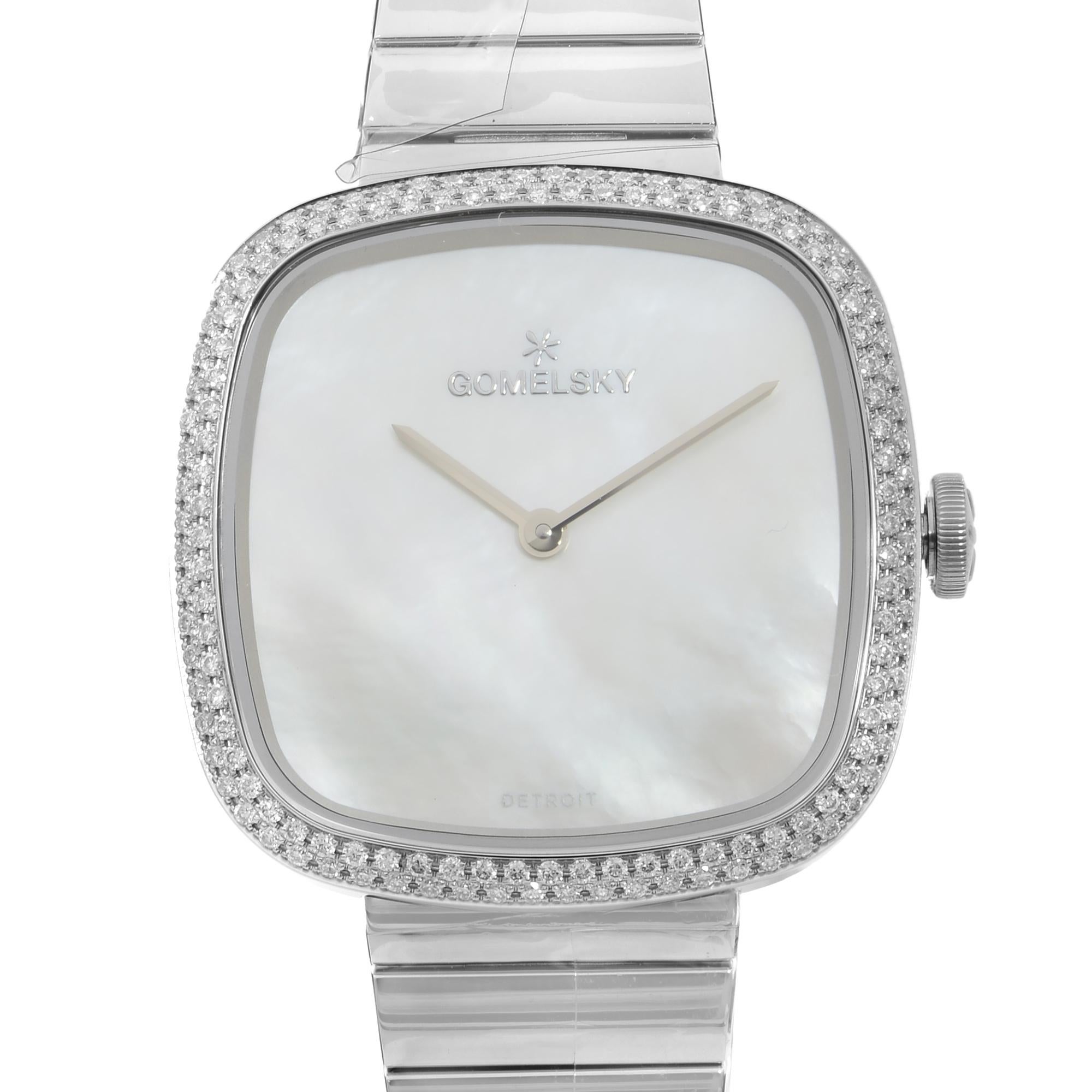 This brand new Gomelsky Eppie Sneed G0120095028 is a beautiful Ladie's timepiece that is powered by quartz (battery) movement which is cased in a stainless steel case. It has a  rectangle shape face,  dial, and has hand unspecified style markers. It