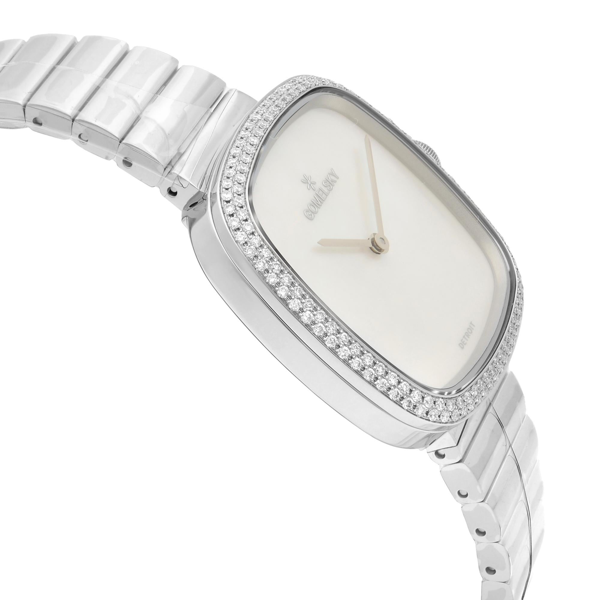 Gomelsky Eppie Sneed Stainless Steel Diamond White Dial Ladies Watch G0120095028 In New Condition For Sale In New York, NY