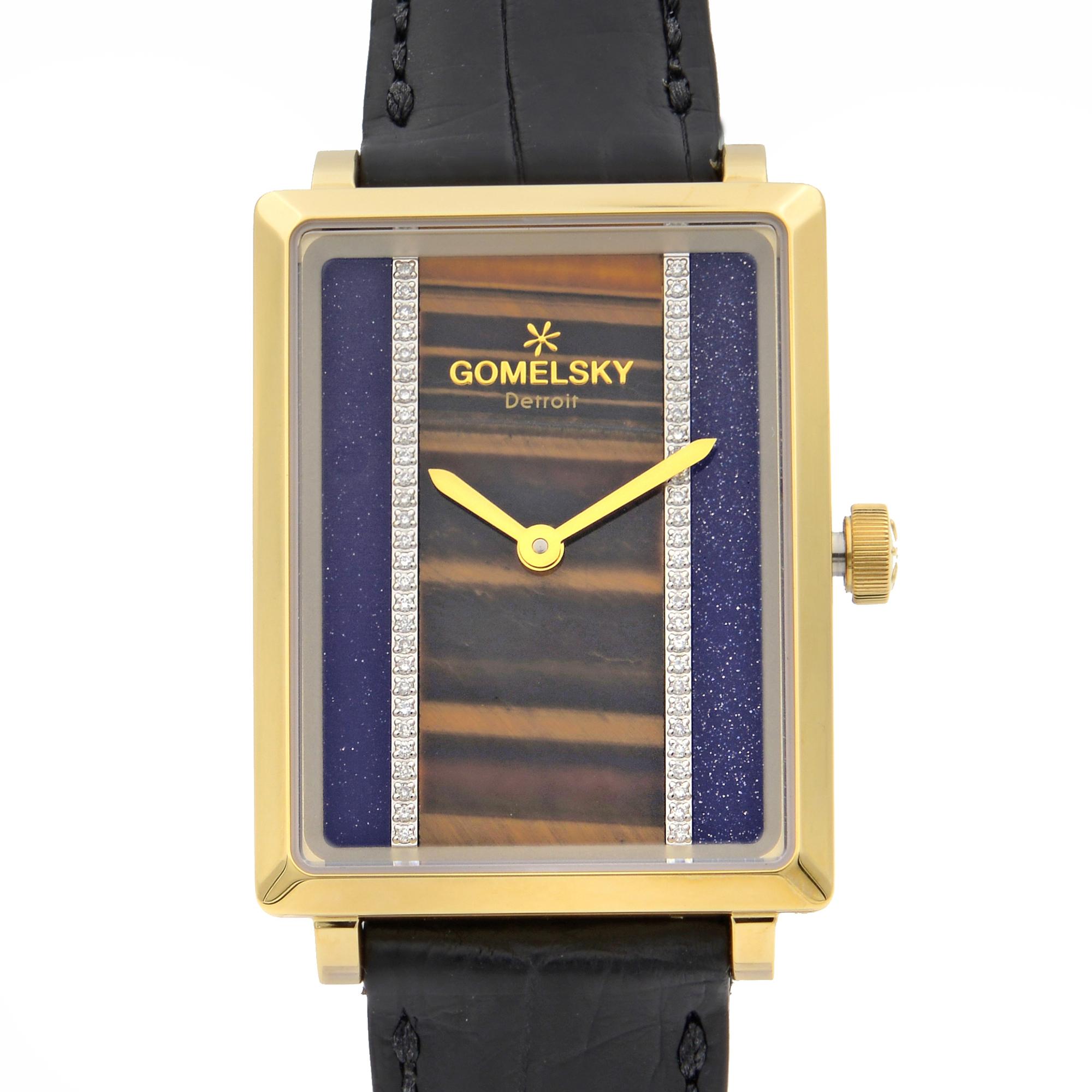 This brand new Gomelsky Shirley Fromer G0120023384 is a beautiful Ladie's timepiece that is powered by quartz (battery) movement which is cased in a stainless steel case. It has a  rectangle shape face, no features dial and has hand unspecified