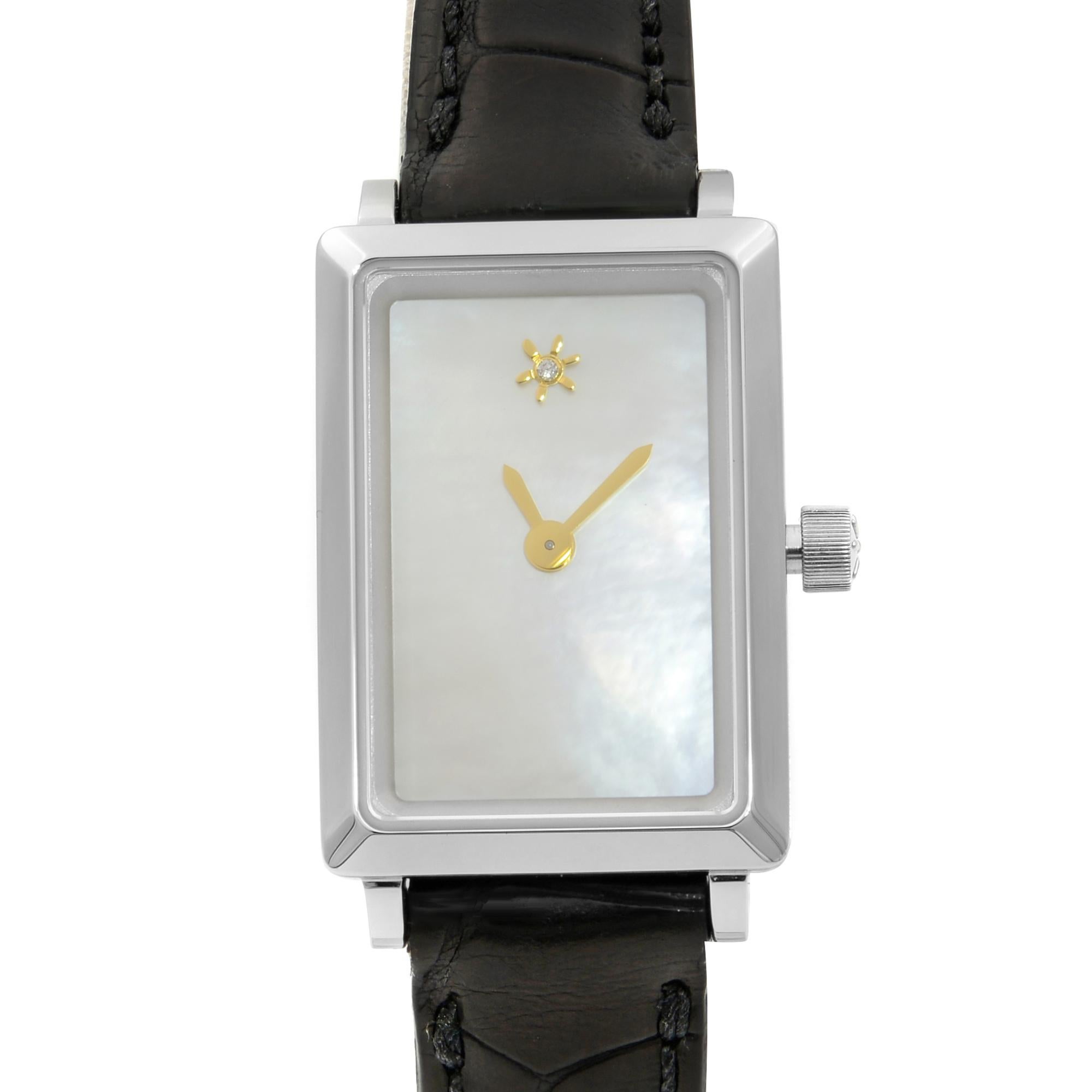 This brand new Gomelsky Shirley Fromer G0120023479 is a beautiful Ladie's timepiece that is powered by quartz (battery) movement which is cased in a stainless steel case. It has a  rectangle shape face, no features dial and has hand unspecified