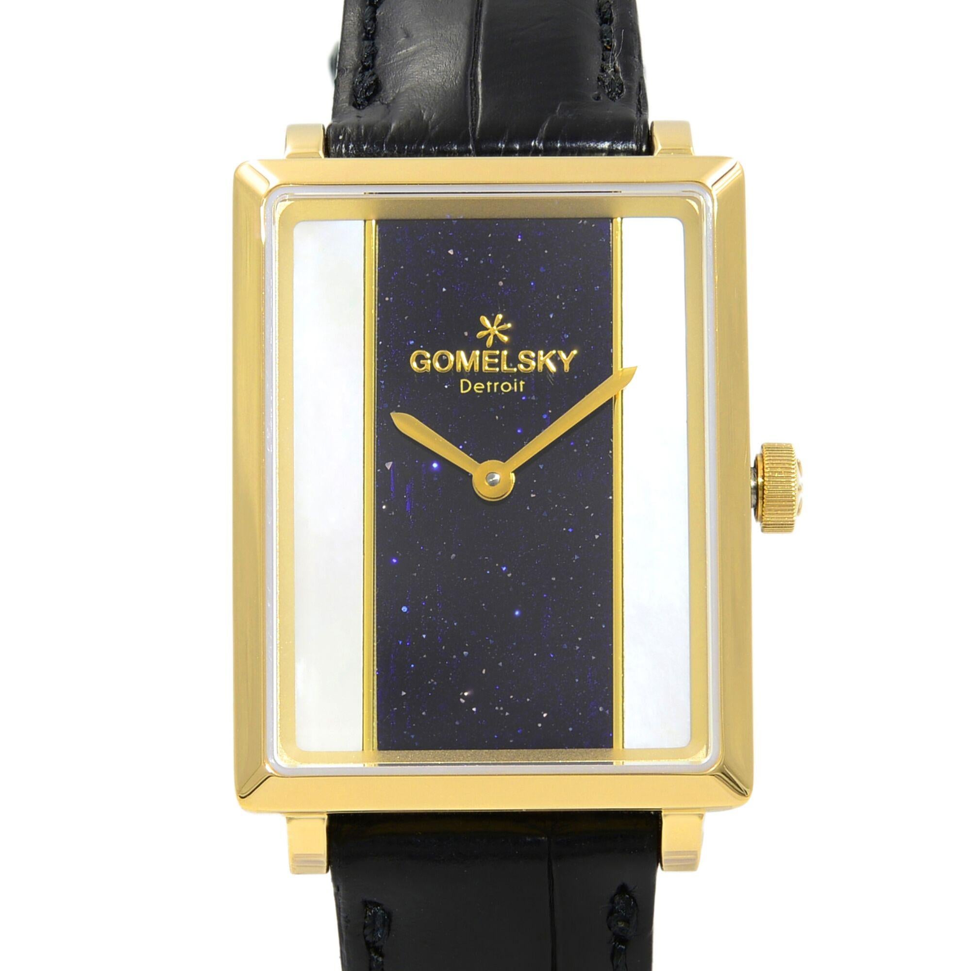 This brand new Gomelsky Shirley Fromer G0120083081 is a beautiful Unisex timepiece that is powered by quartz (battery) movement which is cased in a stainless steel case. It has a rectangle shape face, dial, and has hand unspecified style markers. It