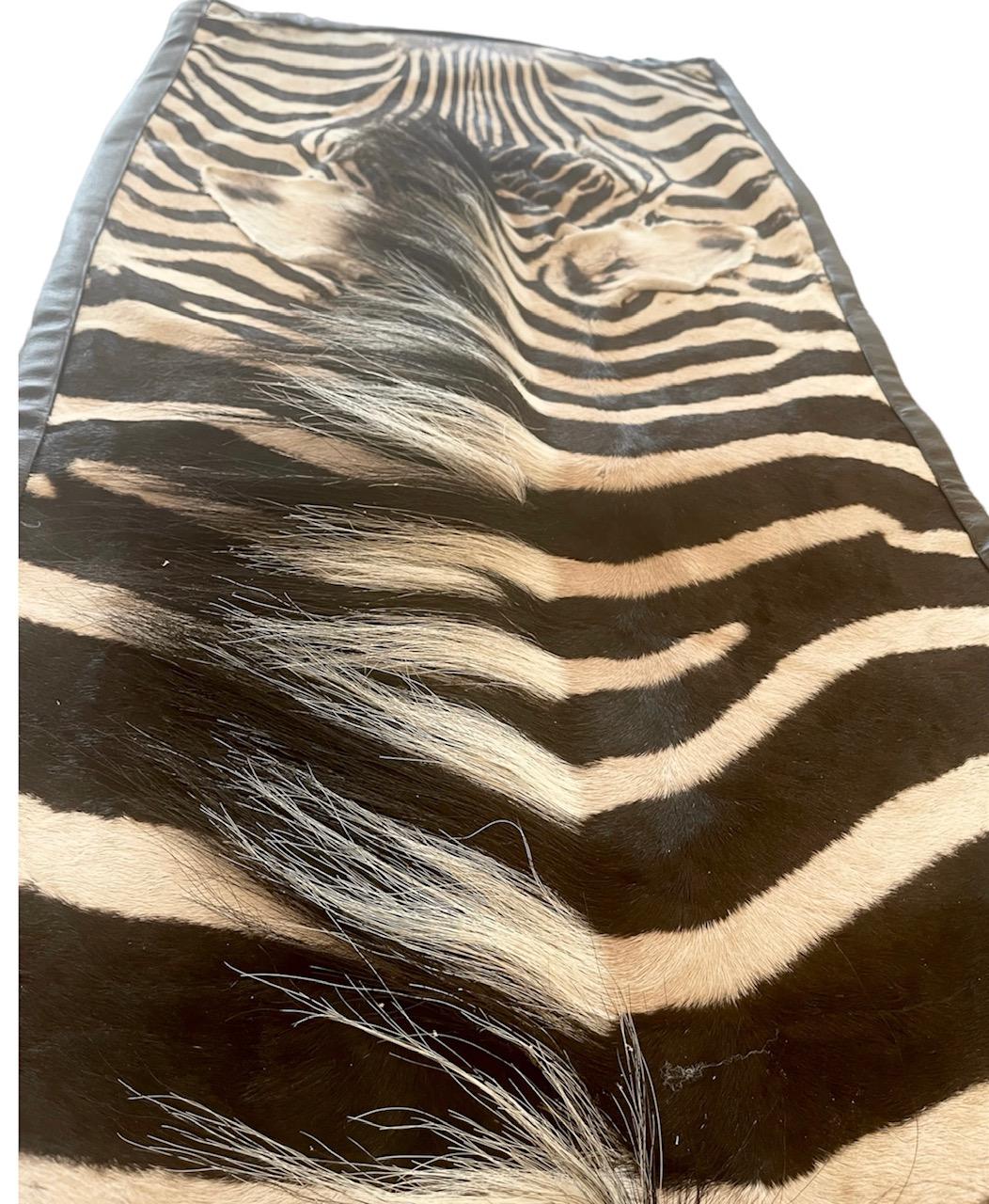 Gomez Zebra Hide Rug Trimmed in Black Italian Leather In New Condition For Sale In Saint Louis, US