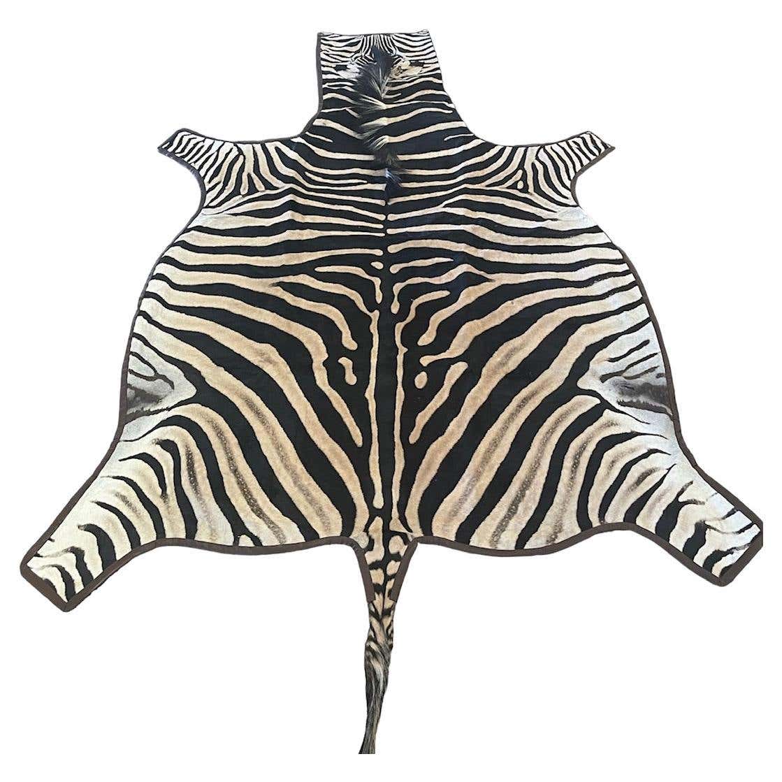 Zebra Rug Head Gomez Zebra Hide Rug Trimmed in Brown Italian Leather For Sale at ...