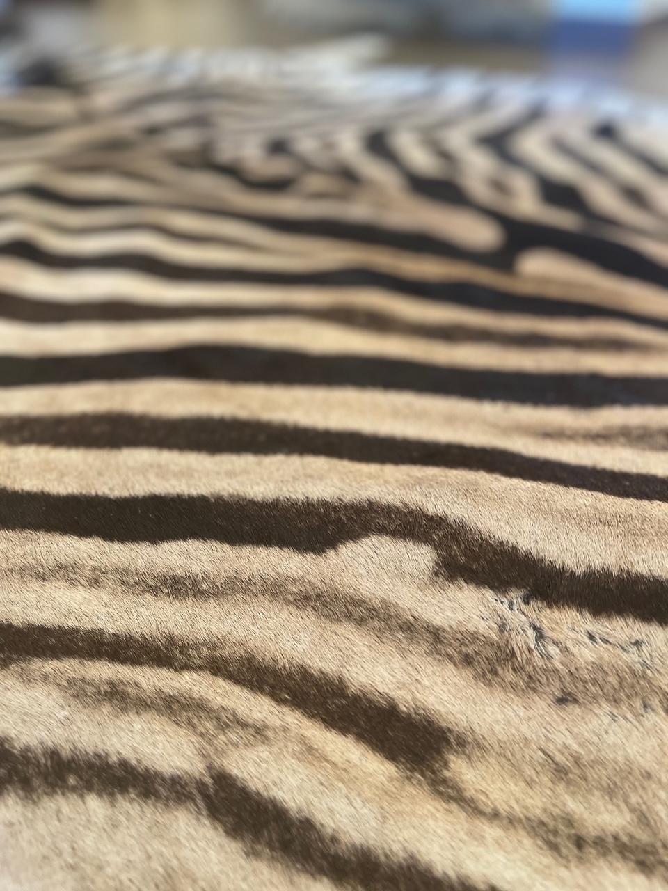Gomez Alfombra de piel de cebra ribeteada en cuero italiano gris claro en Nuevo estado para la venta en Saint Louis, US