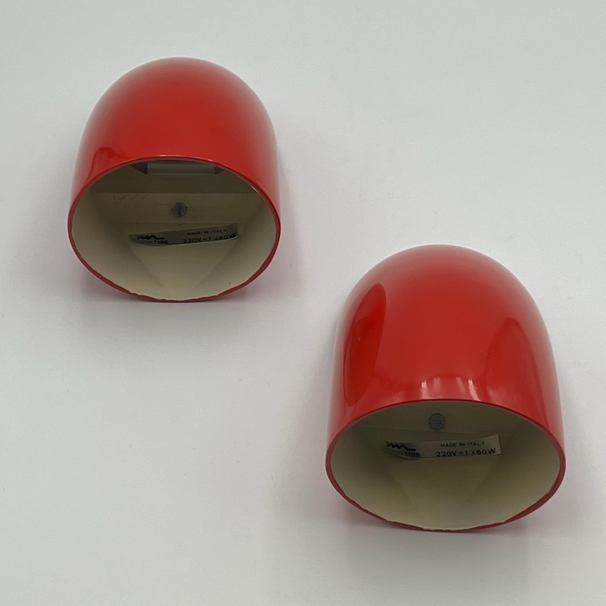 Industrial Gomito Wall Lamps by Elio Martinelli for Martinelli Luce in Red, 1970s, Set of 2 For Sale