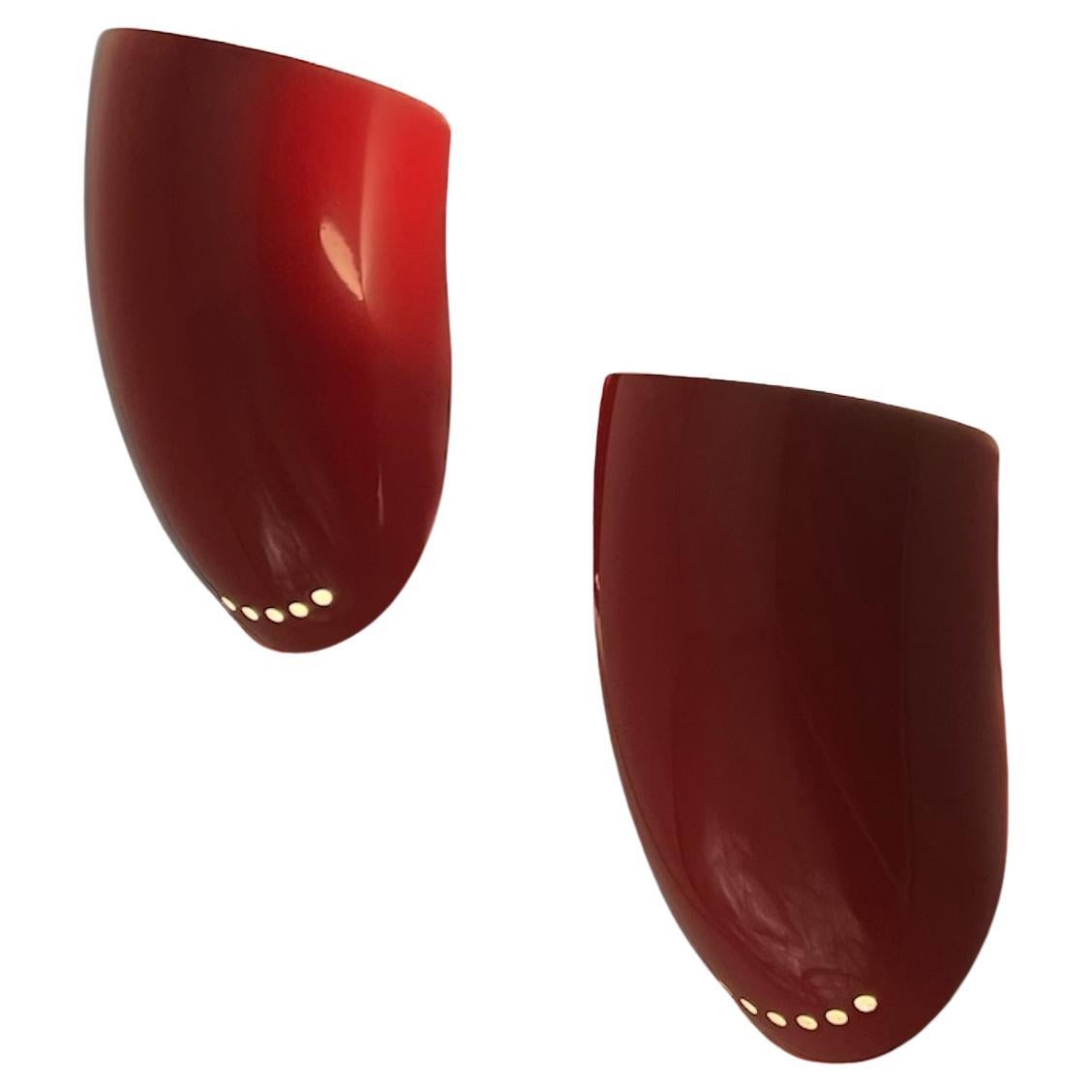 Gomito Wall Lamps by Elio Martinelli for Martinelli Luce in Red, 1970s, Set of 2 For Sale