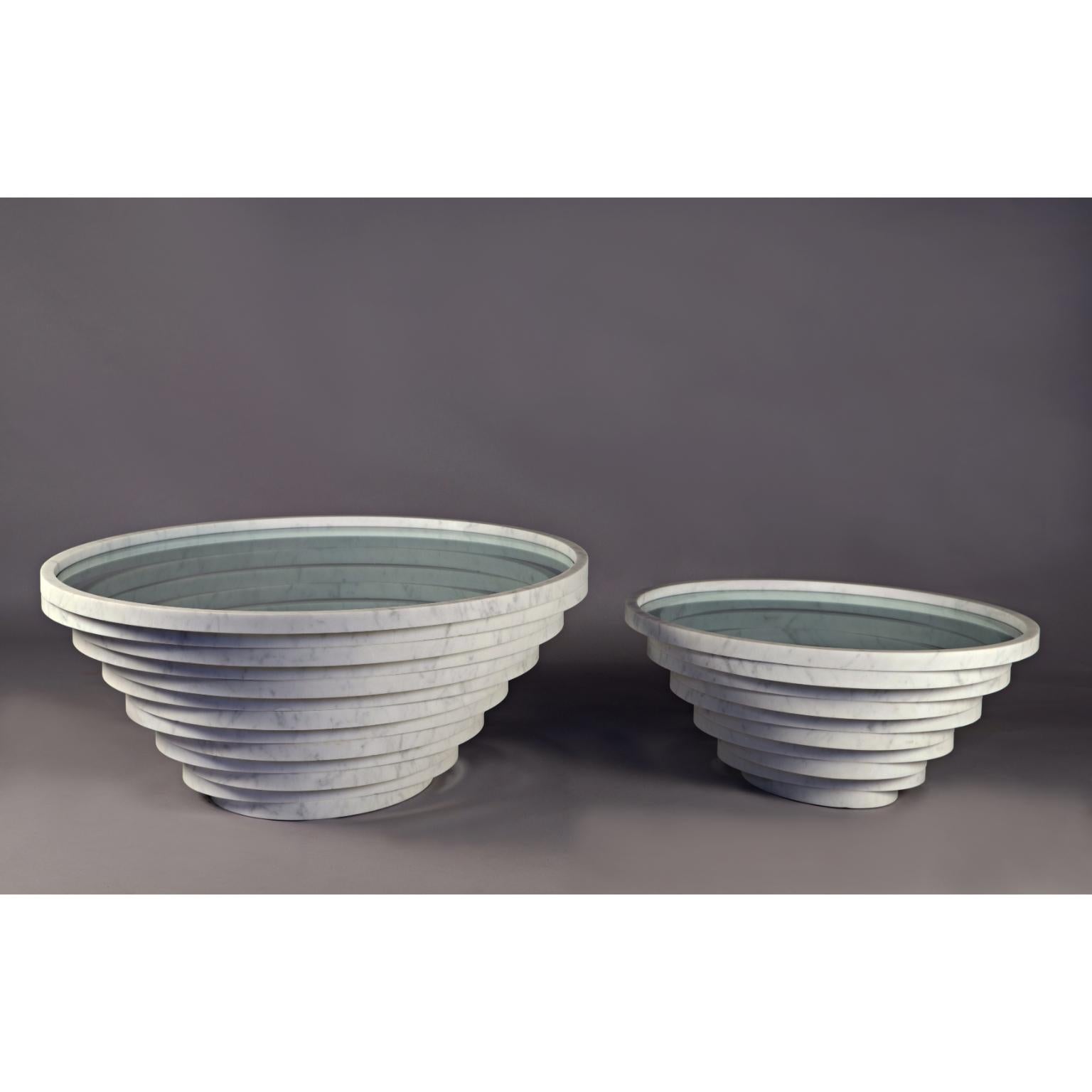 Mesa de centro mediana Gomitolo de mármol blanco de Carrara y cristal by Bufalini Marmi en Nuevo estado para la venta en Geneve, CH