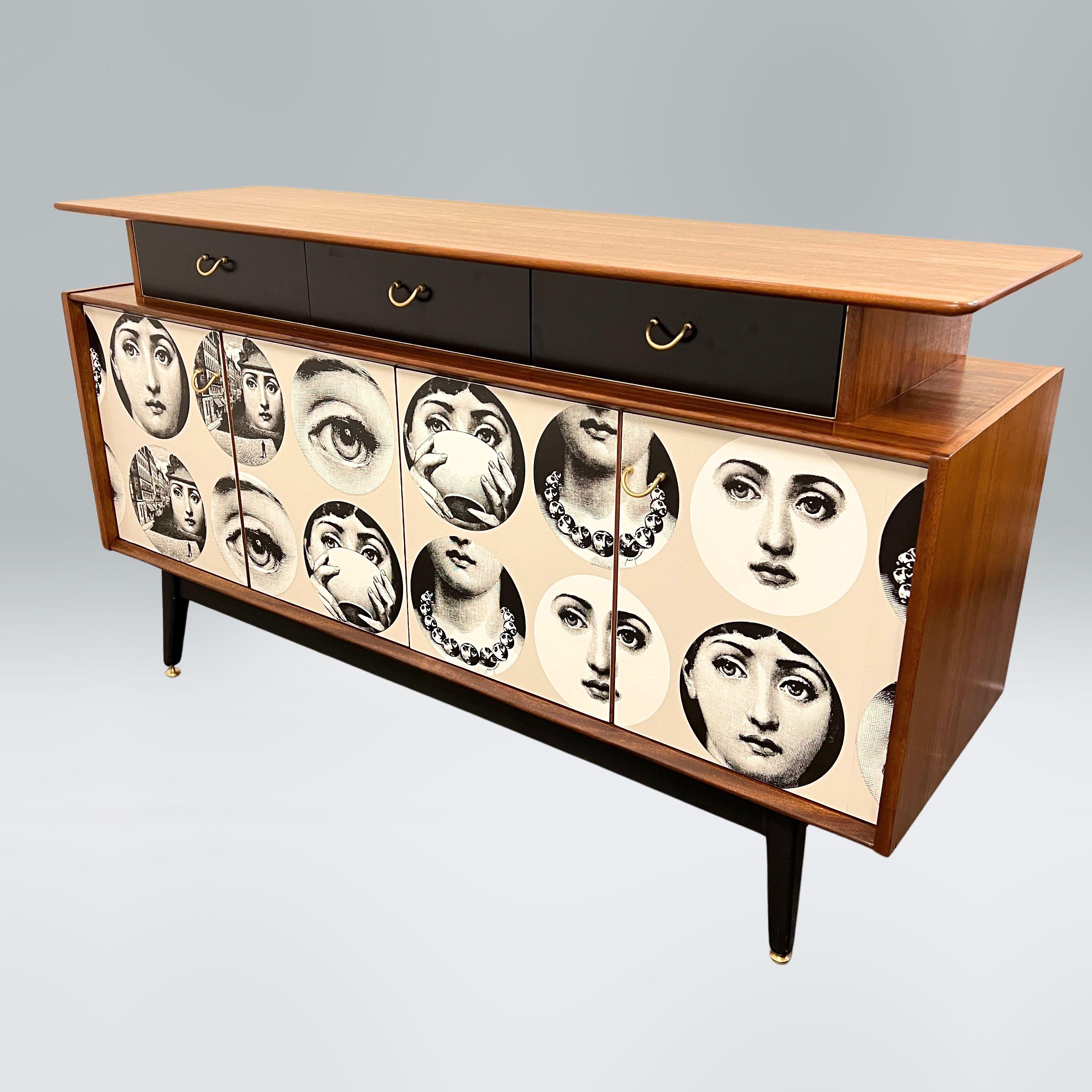 Mid-Century Modern Gomme Teak Midcentury Sideboard With Fornasetti Decoupage