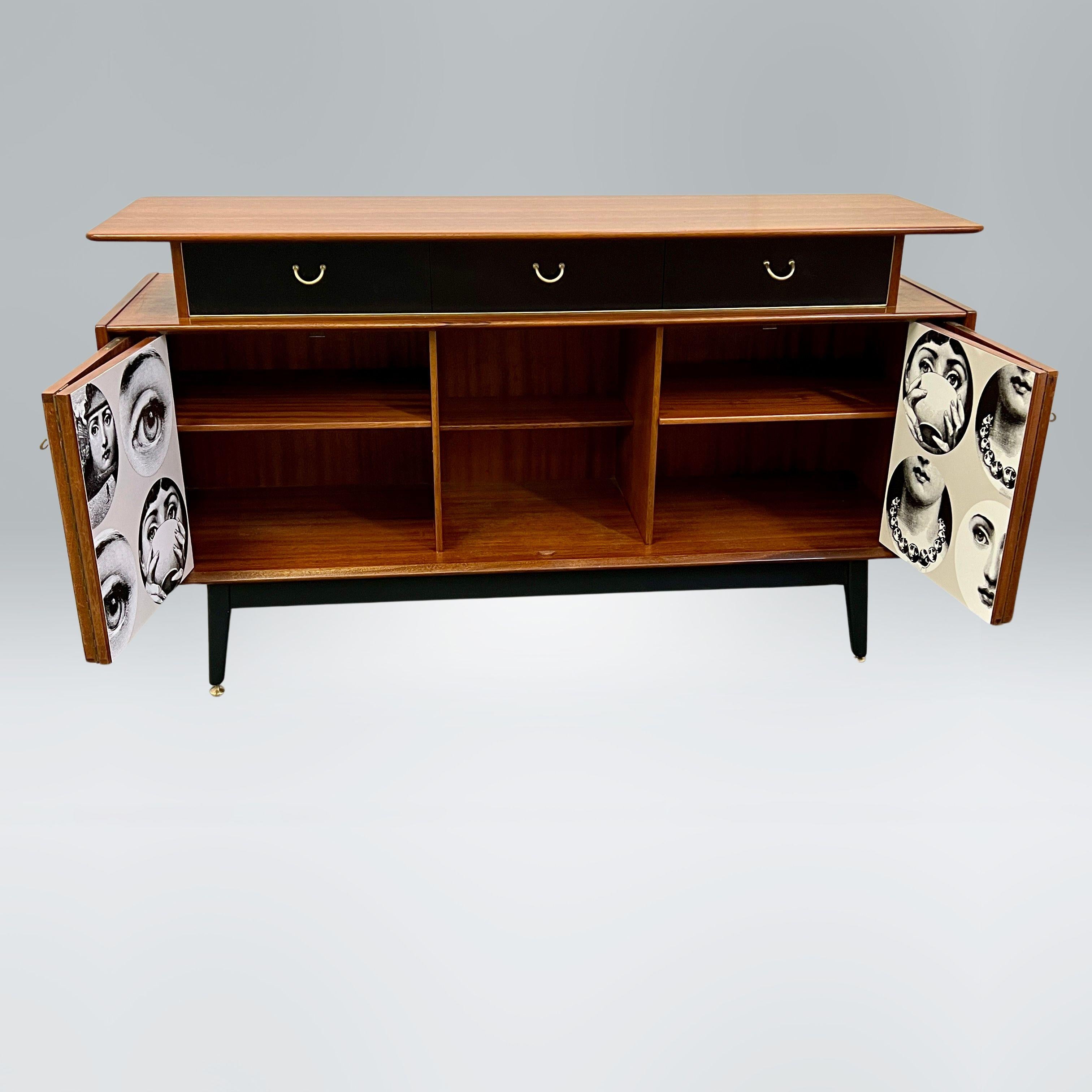 Hand-Crafted Gomme Teak Midcentury Sideboard With Fornasetti Decoupage