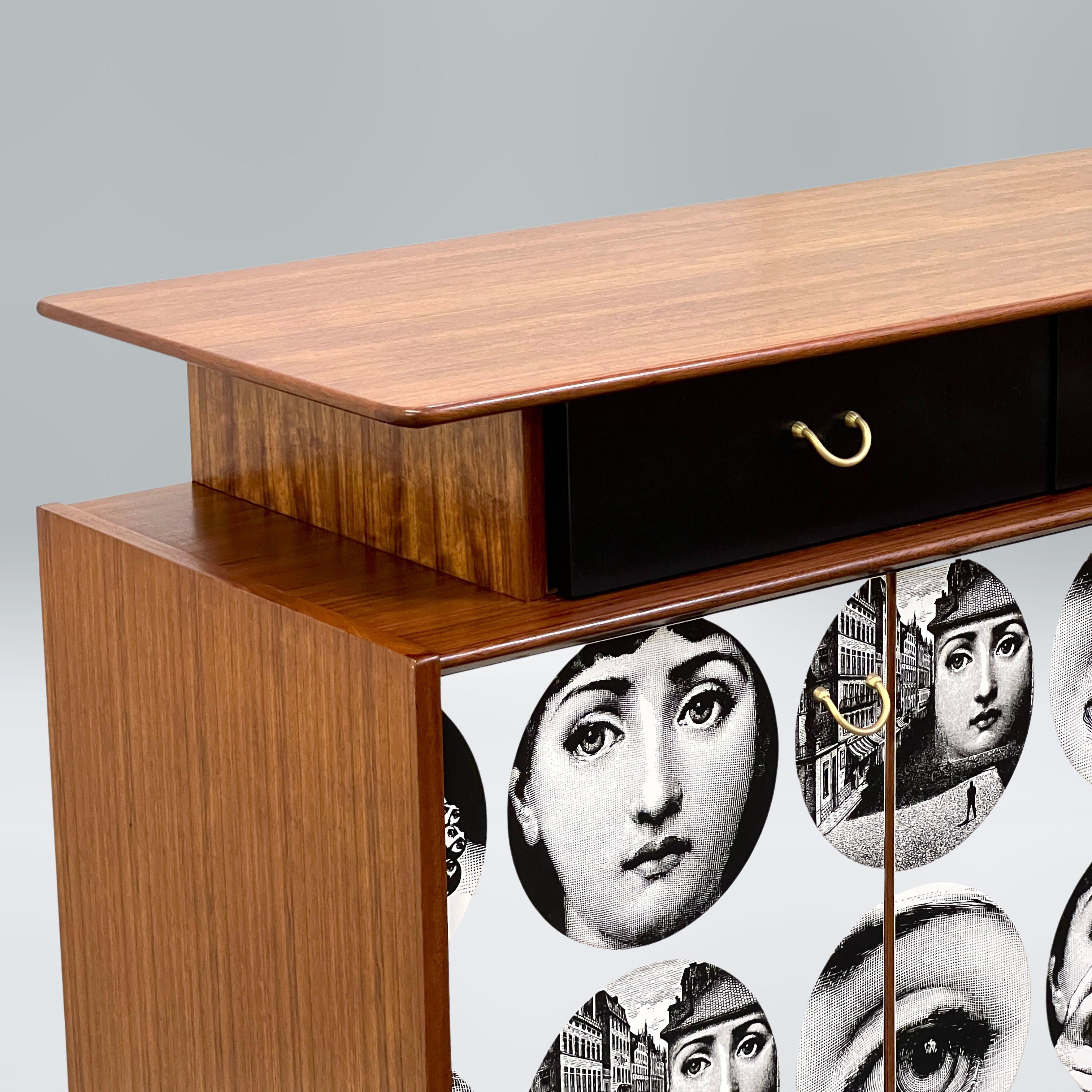 Gomme Teak Midcentury Sideboard With Fornasetti Decoupage In Good Condition In London, GB