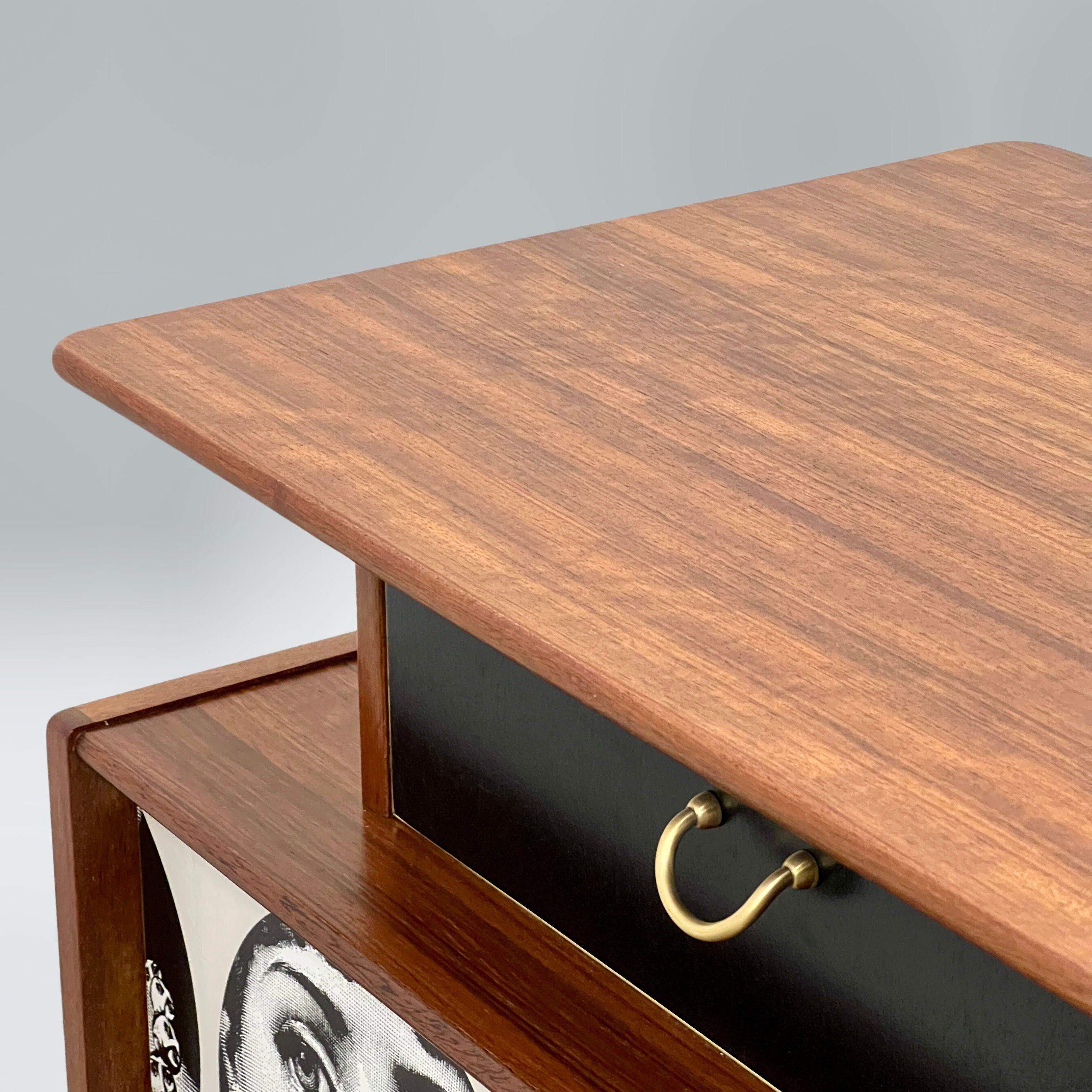Brass Gomme Teak Midcentury Sideboard With Fornasetti Decoupage
