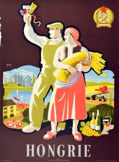 Original Vintage Travel Poster Hongrie Hungary Wine Industry Agriculture Tourism