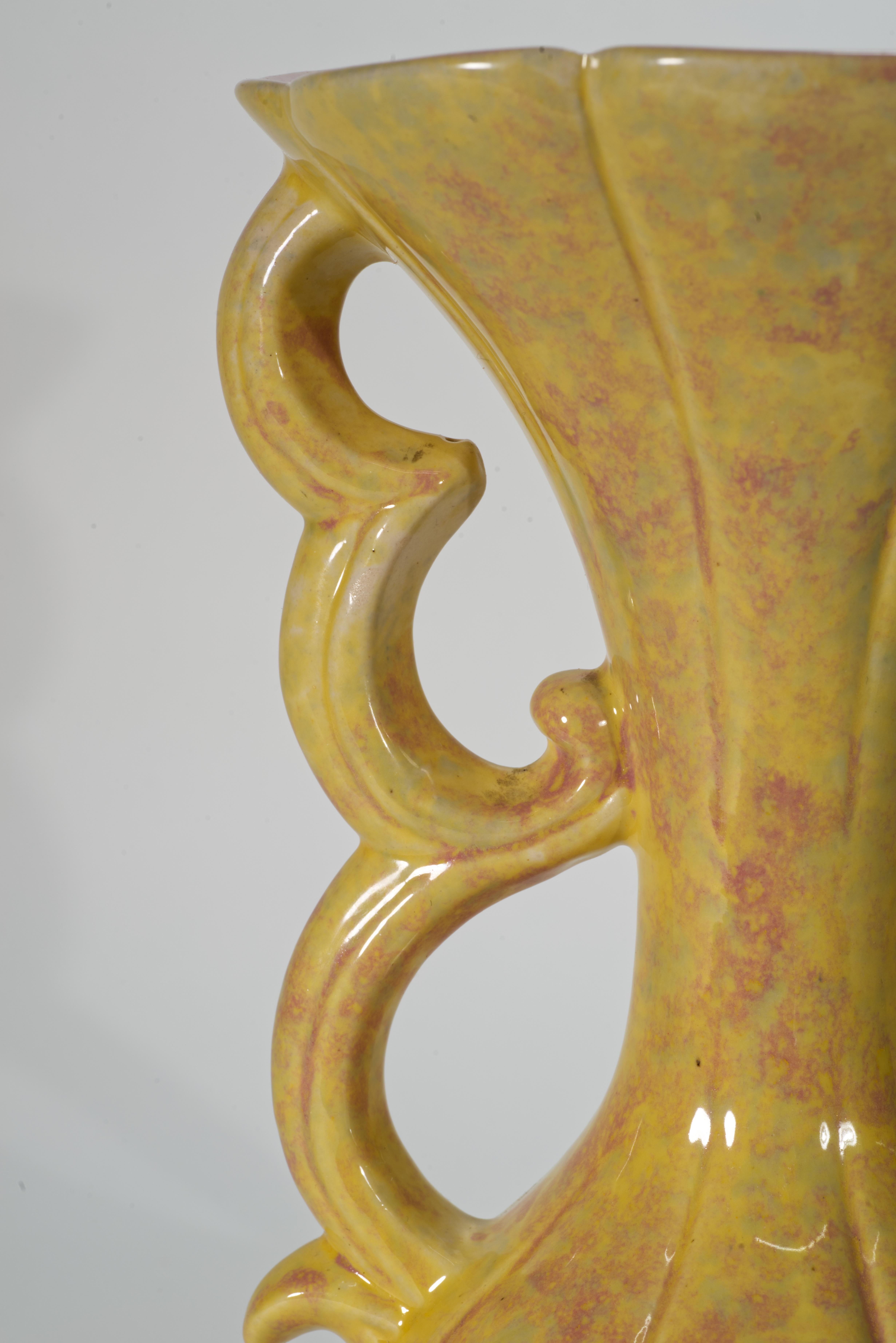 Gonder Pottery Art Deco Three Loop Double Handle Vase In Good Condition For Sale In Clifton Springs, NY