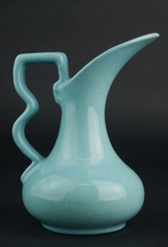 Jarrón de capullos de Gonder Pottery esmaltado en azul y rosa Años 40-50