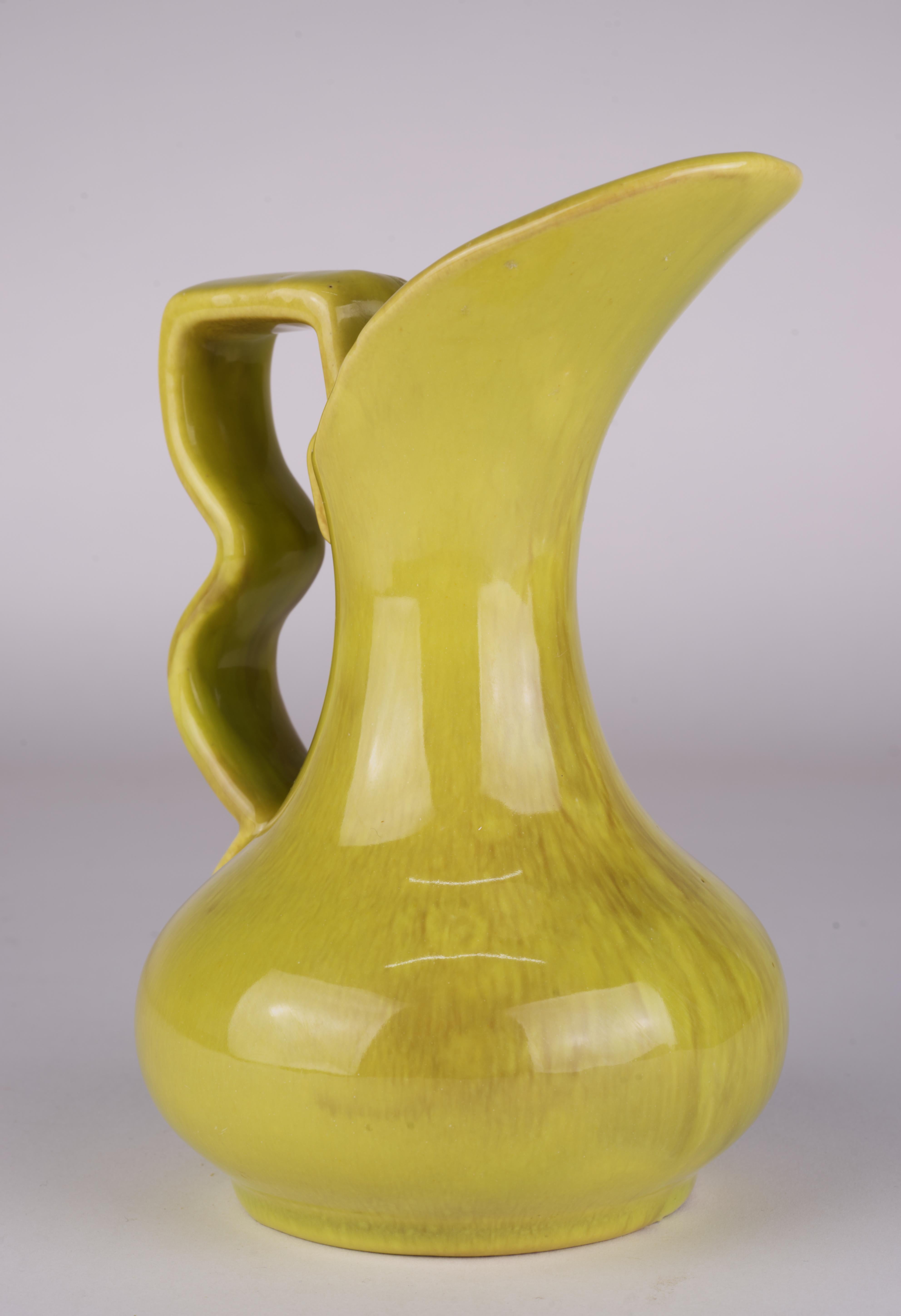 Mid-Century Modern Gonder Pottery Bud Vase Ewer in Chartreuse Drip Glaze 1940s-1950s For Sale