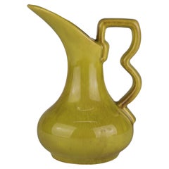 Antique Gonder Pottery Bud Vase Ewer in Chartreuse Drip Glaze 1940s-1950s