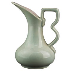Antique Gonder Pottery Bud Vase Ewer in Grey and Pink Glaze 1940s-1950s