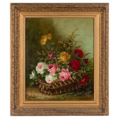 Gondois, panier de roses Stillife antique