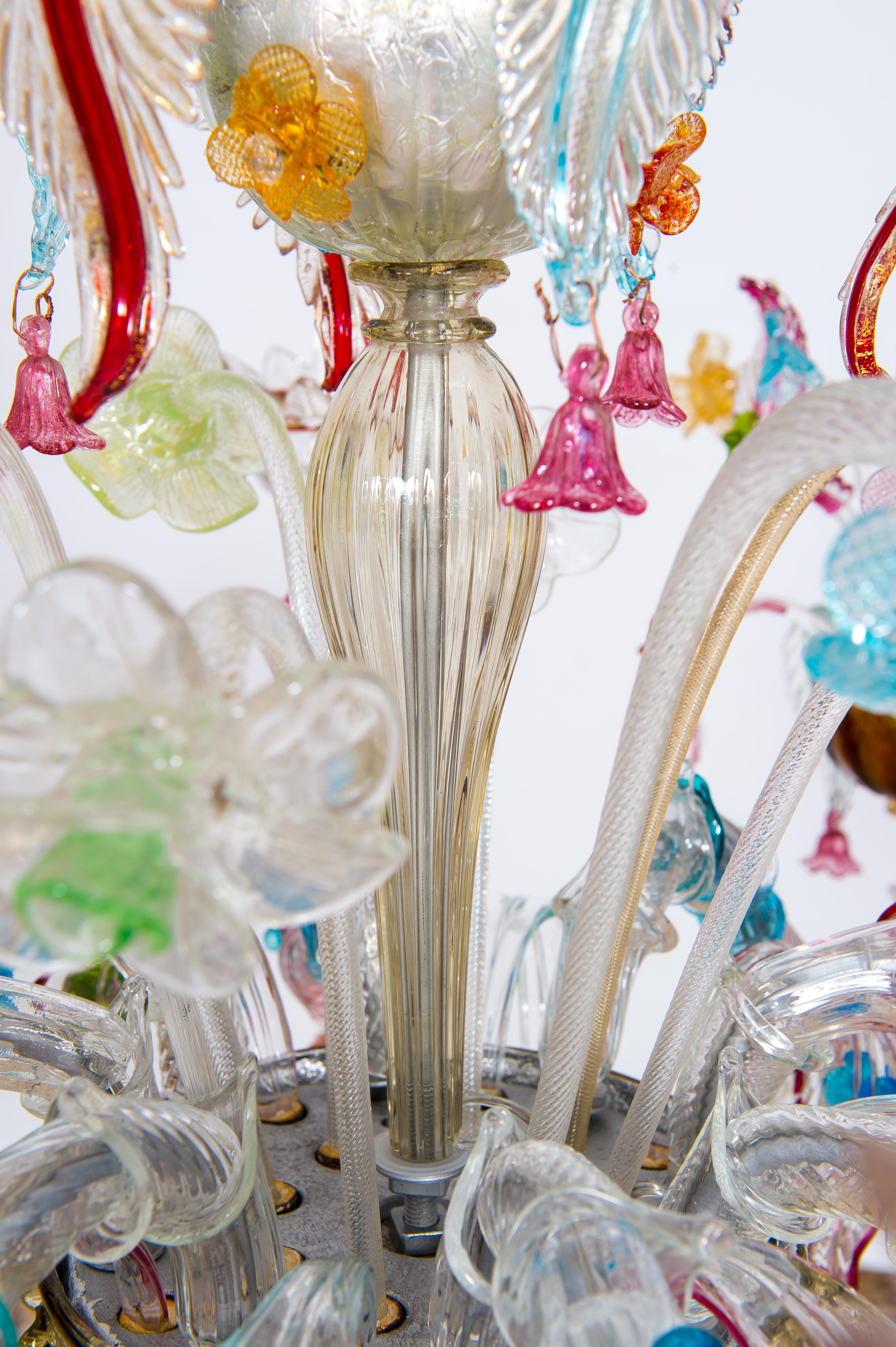 Gondola Chandelier with Colorful Finishes in Blown Murano Glass, Italy, 1980s For Sale 7