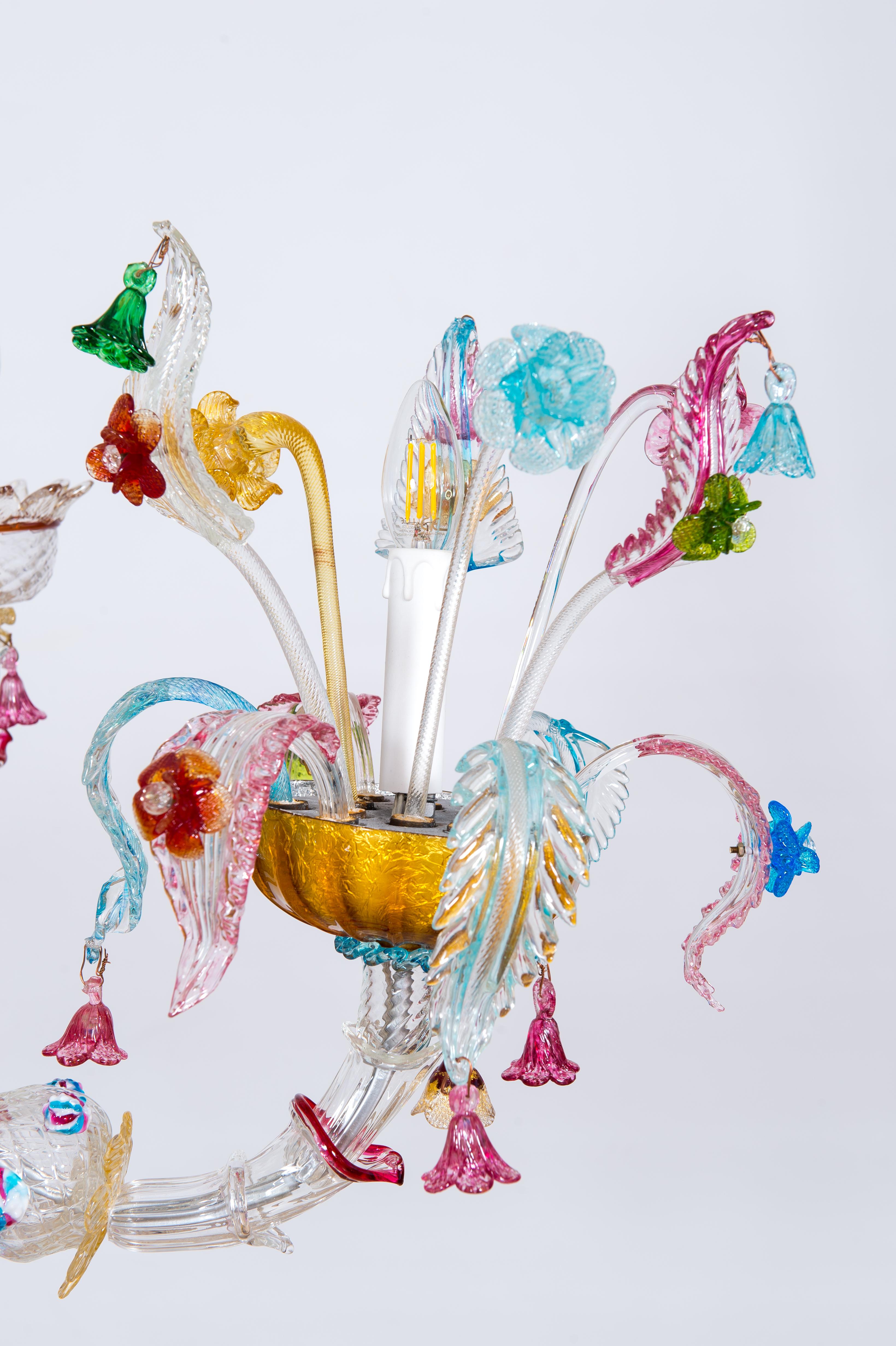Gondola Chandelier with Colorful Finishes in Blown Murano Glass, Italy, 1980s For Sale 8