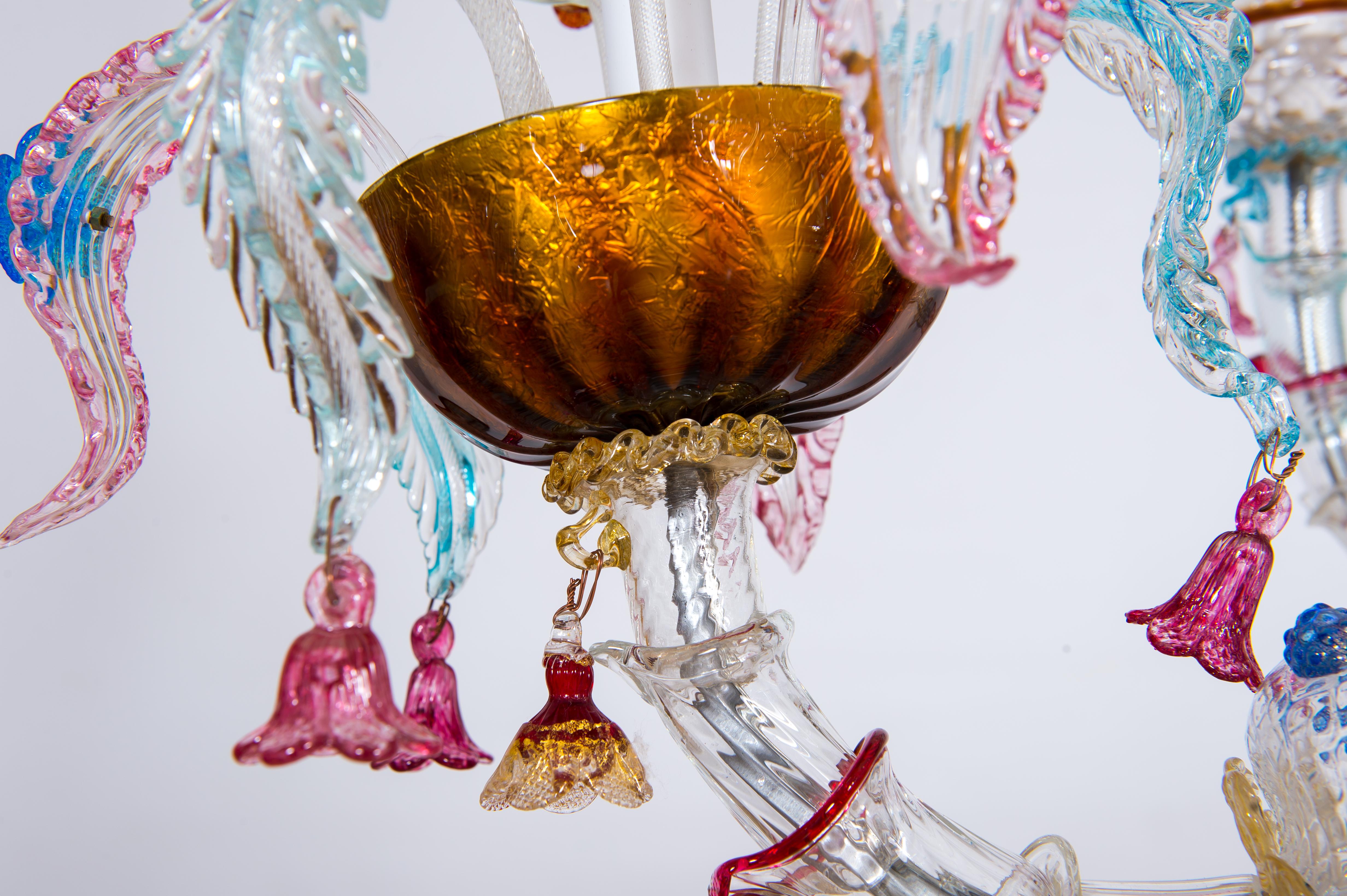 Gondola Chandelier with Colorful Finishes in Blown Murano Glass, Italy, 1980s For Sale 10