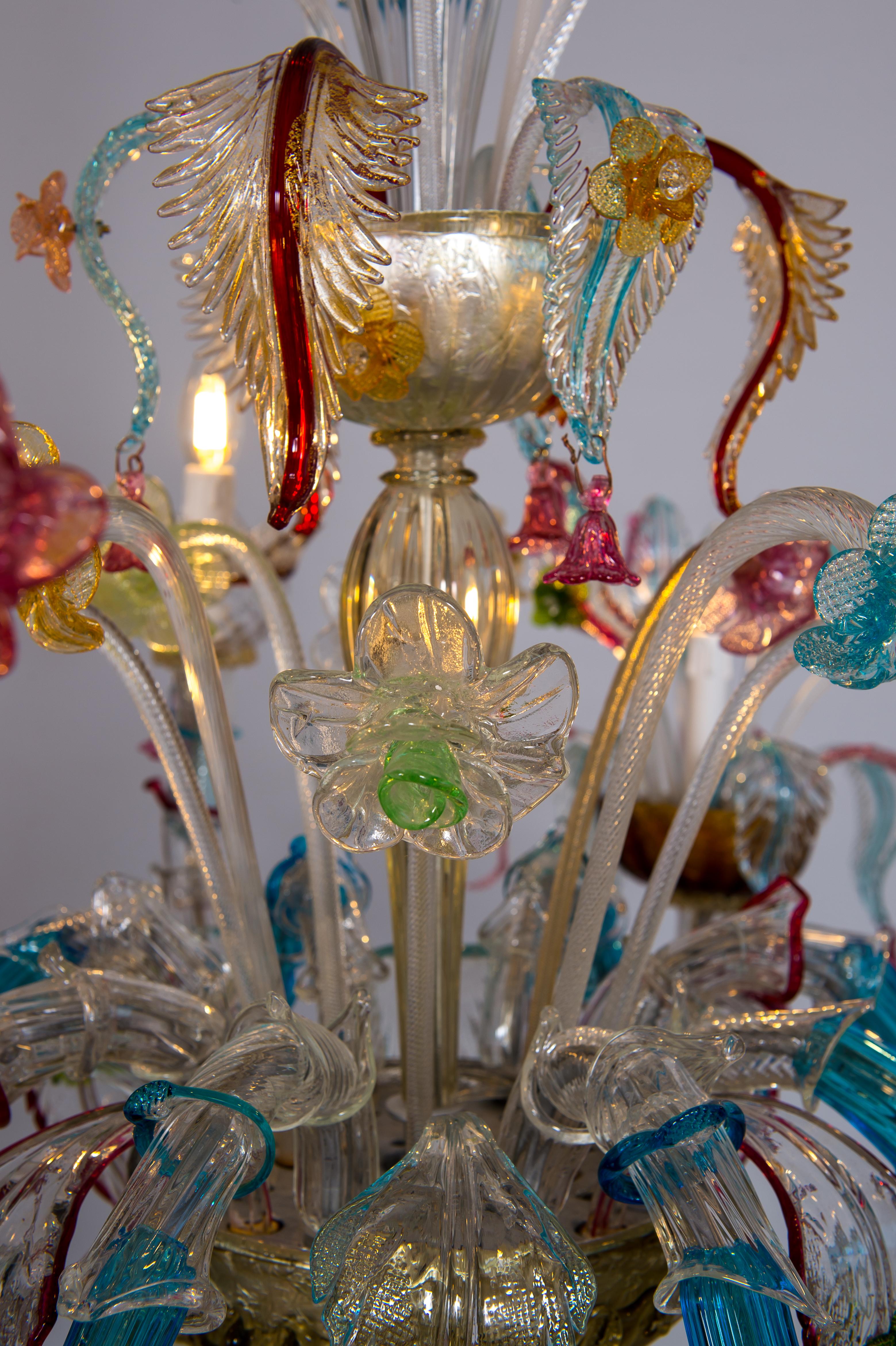 Gondola Chandelier with Colorful Finishes in Blown Murano Glass, Italy, 1980s For Sale 13
