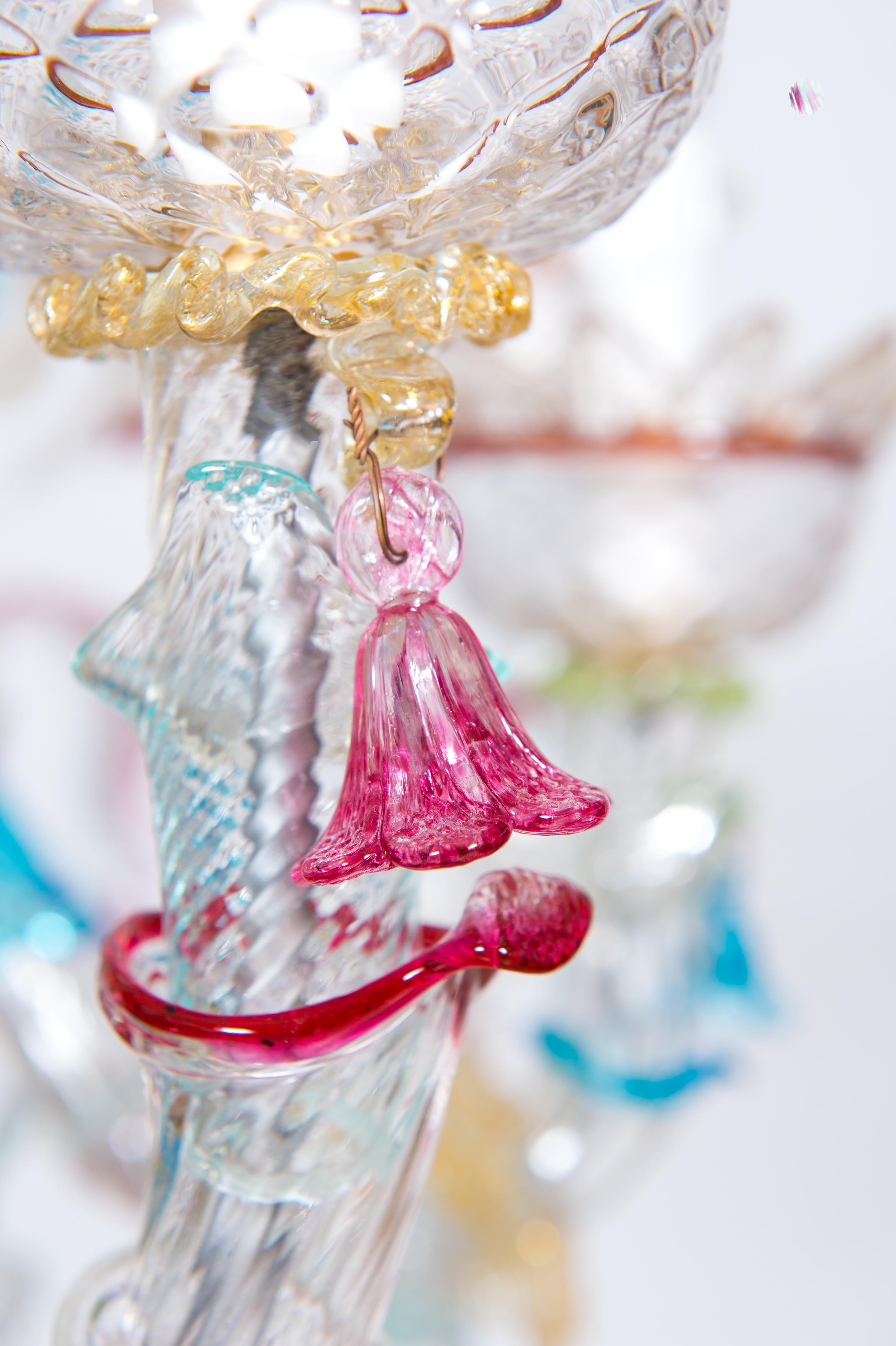 Late 20th Century Gondola Chandelier with Colorful Finishes in Blown Murano Glass, Italy, 1980s For Sale