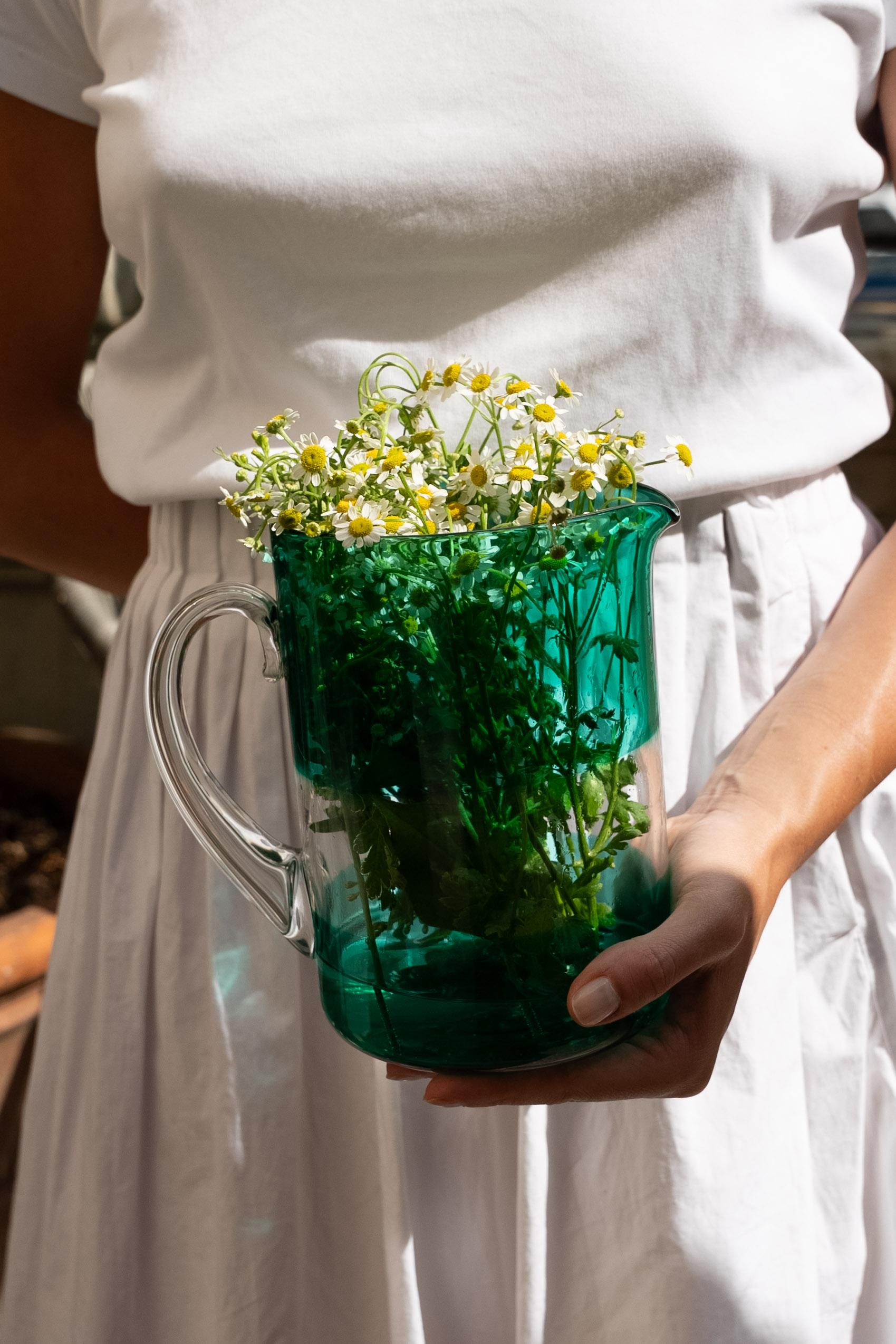 Hand-Crafted GONDOLA Green jug with handle, by Giberto Venezia For Sale