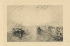 Gondolas on the Venetian Lagoon, Etching by A. Brunet-Debaines, circa 1880
