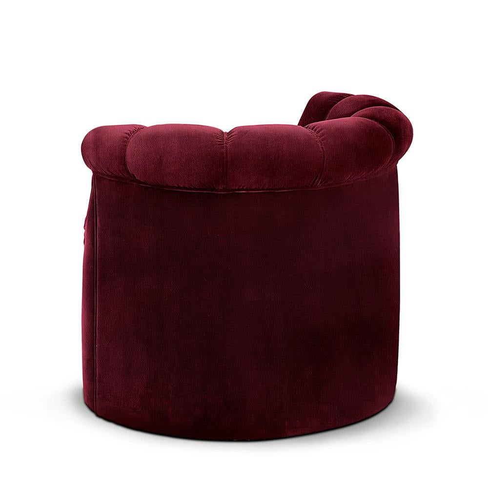 Hand-Crafted Gondole Armchair with Deep Redwine Velvet Fabric For Sale