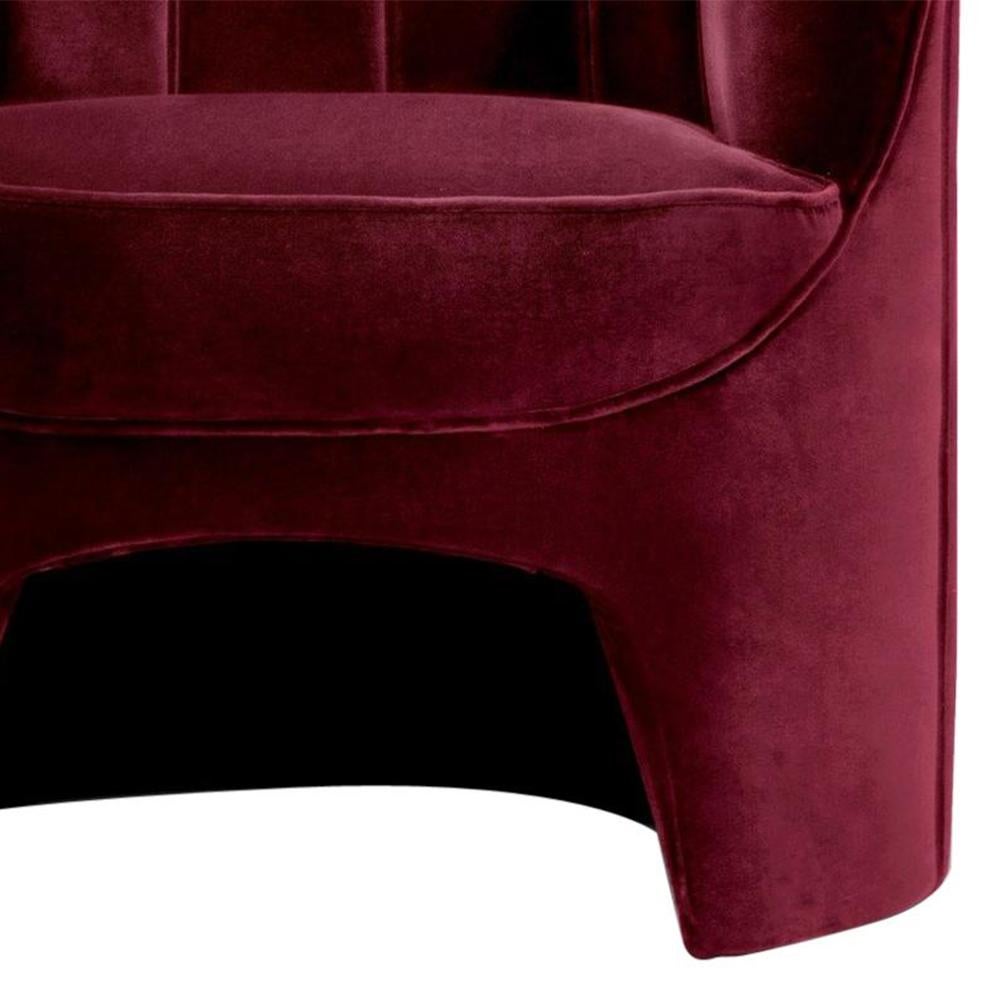 Contemporary Gondole Armchair with Deep Redwine Velvet Fabric For Sale