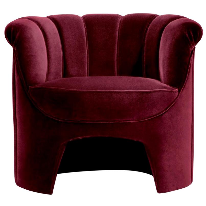 Gondole Armchair with Deep Redwine Velvet Fabric For Sale