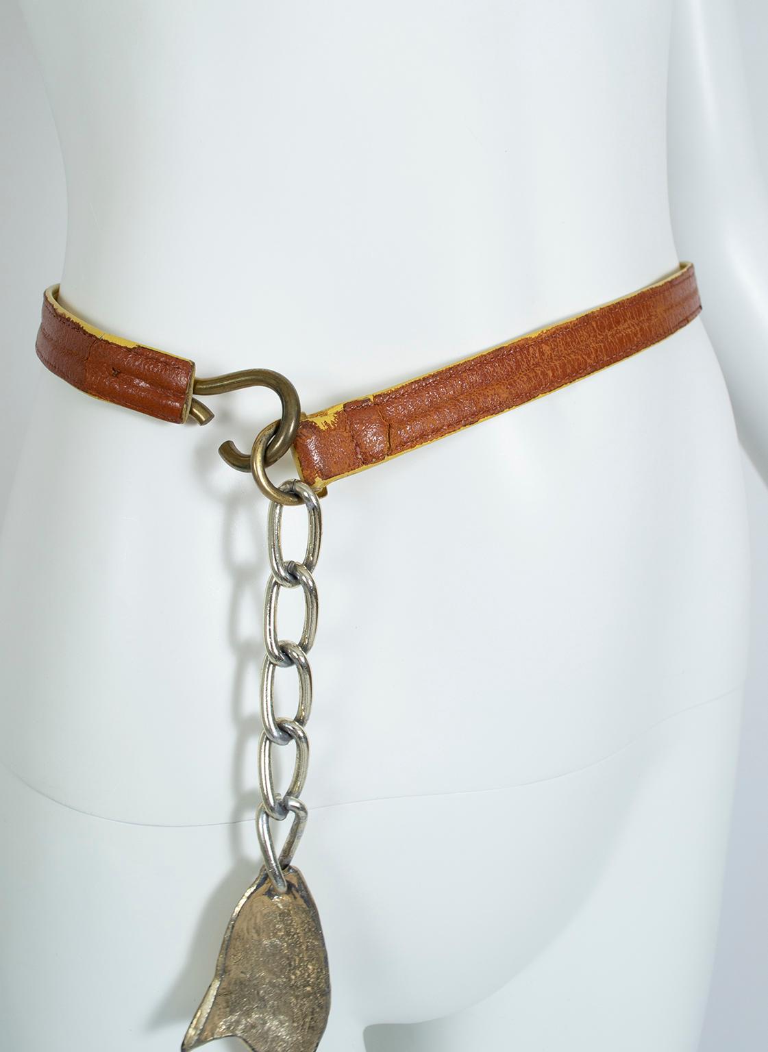 Gone Fishin’ Yellow Leather Novelty Belt with Dangling Fish – Small, 1950s 4