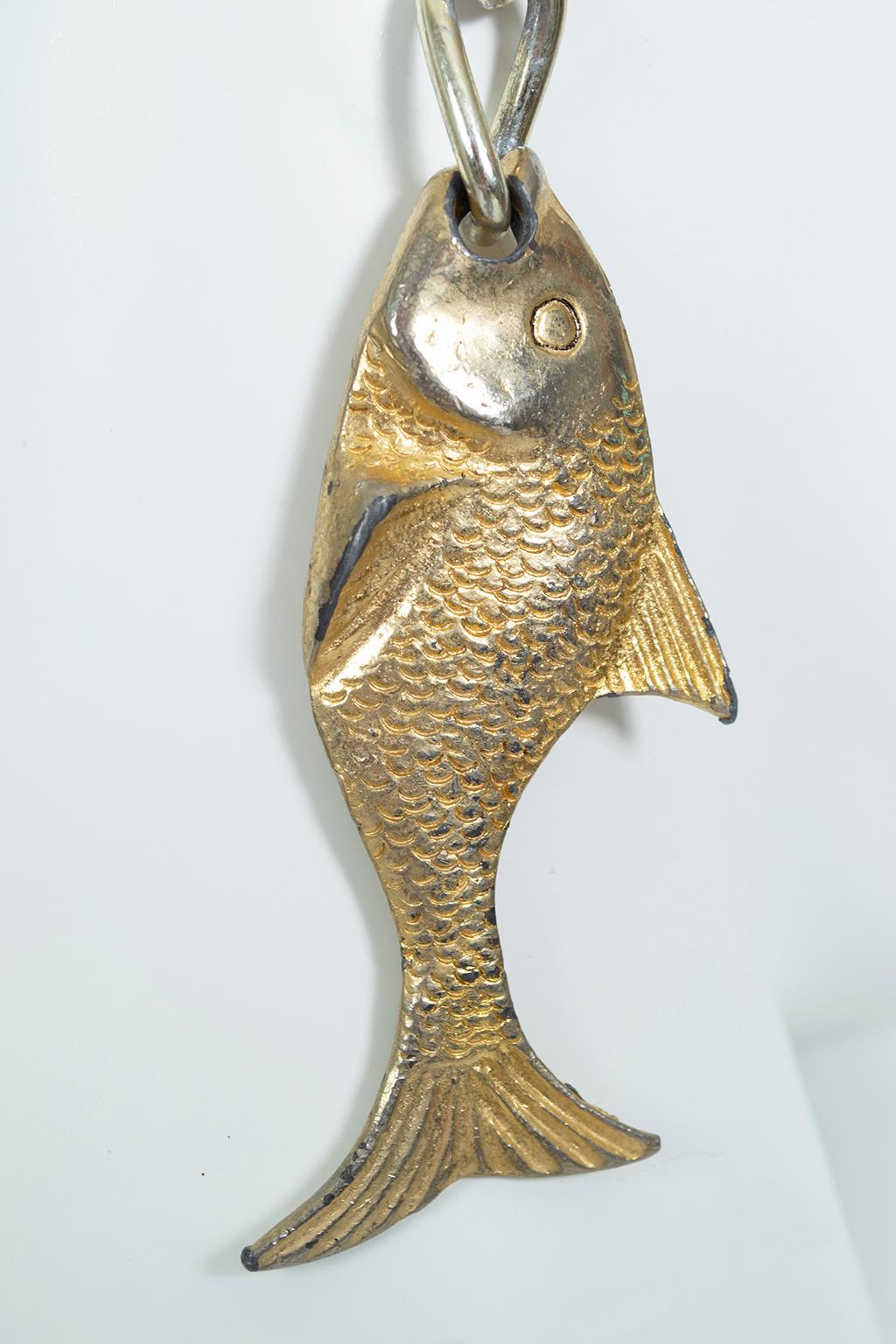 Gone Fishin’ Yellow Leather Novelty Belt with Dangling Fish – Small, 1950s 2