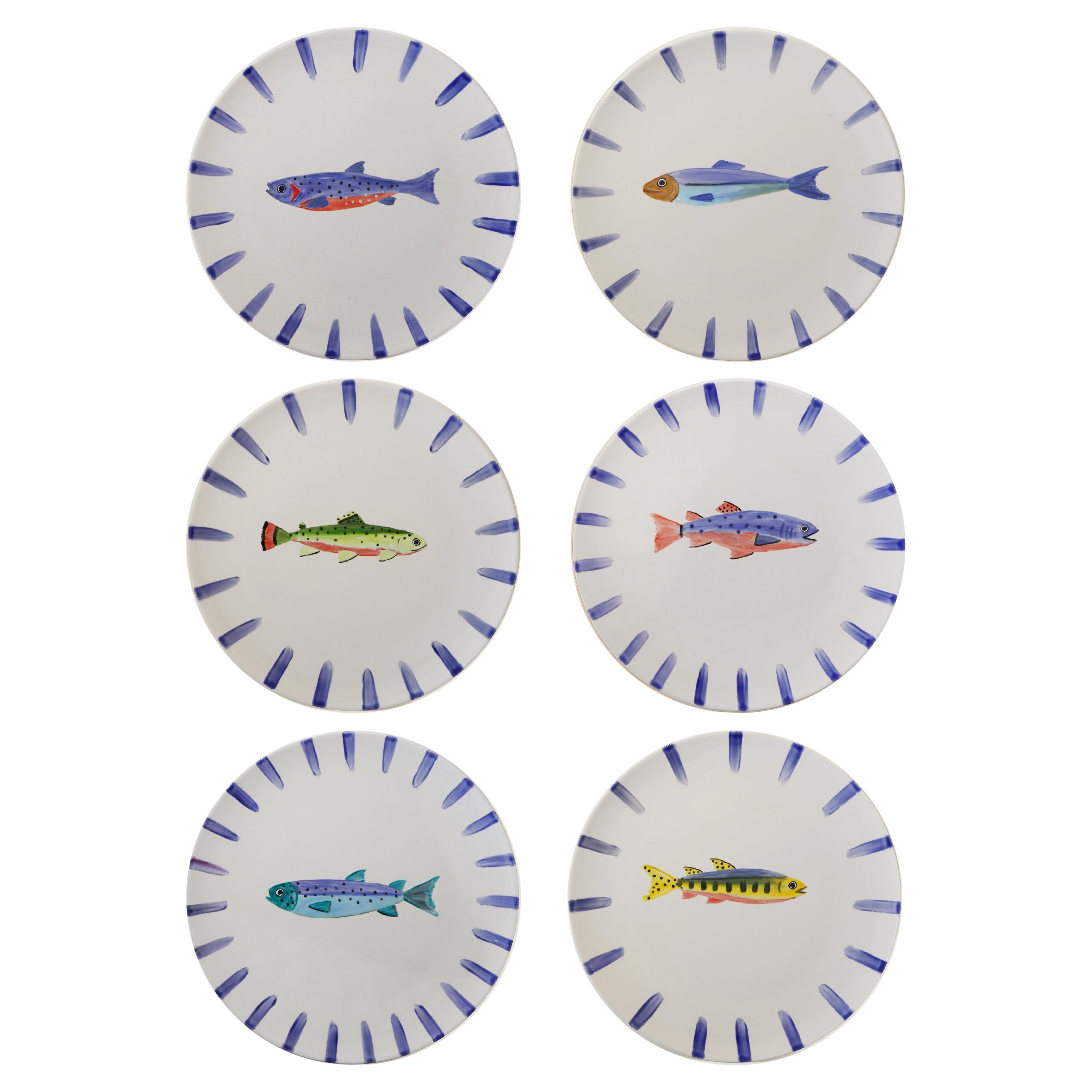 Gone Fishing Hand Painted Plates Collection For Sale
