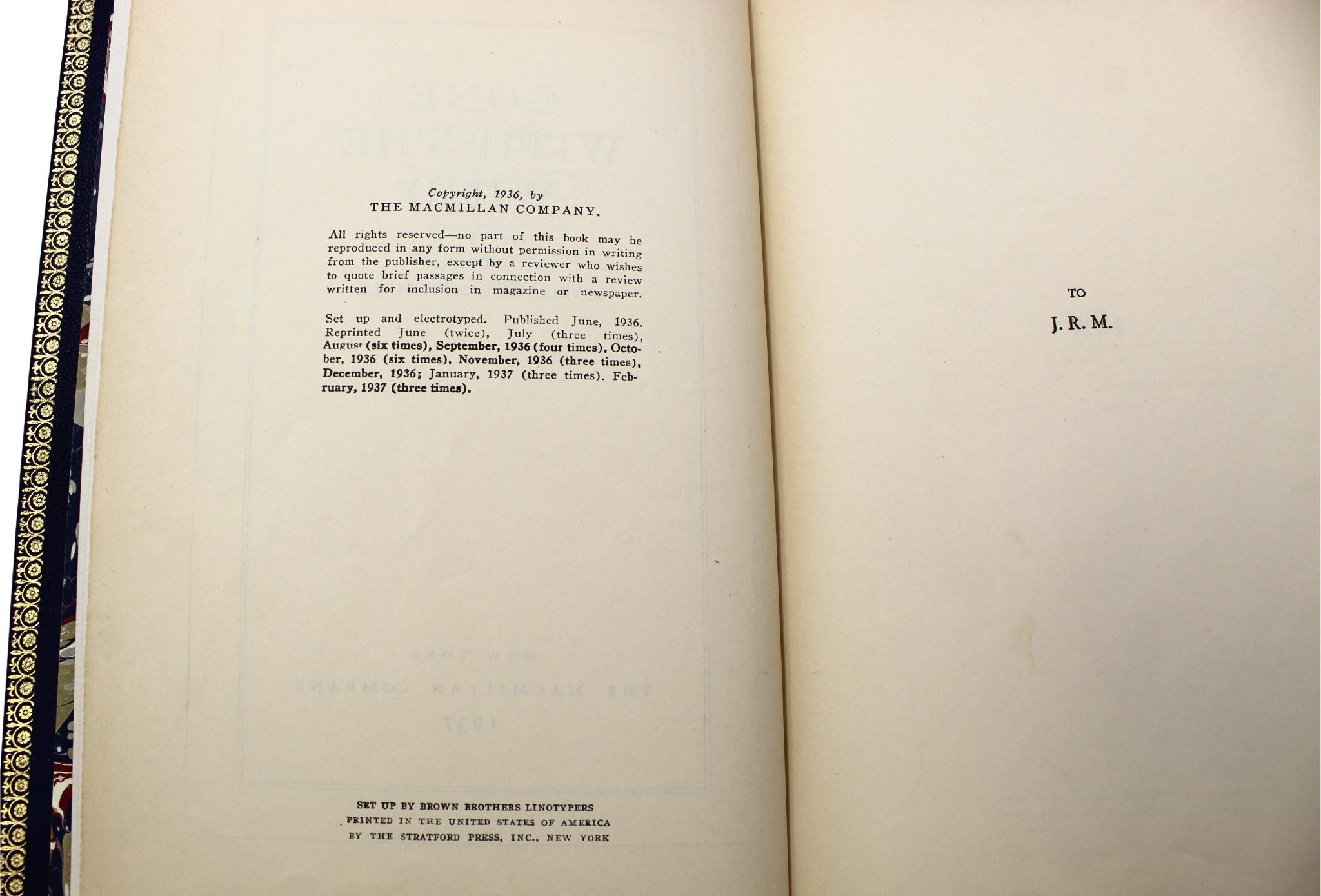 Doré Gone With the Wind de Margaret Mitchell, première édition, impression ultérieure, 1937 en vente