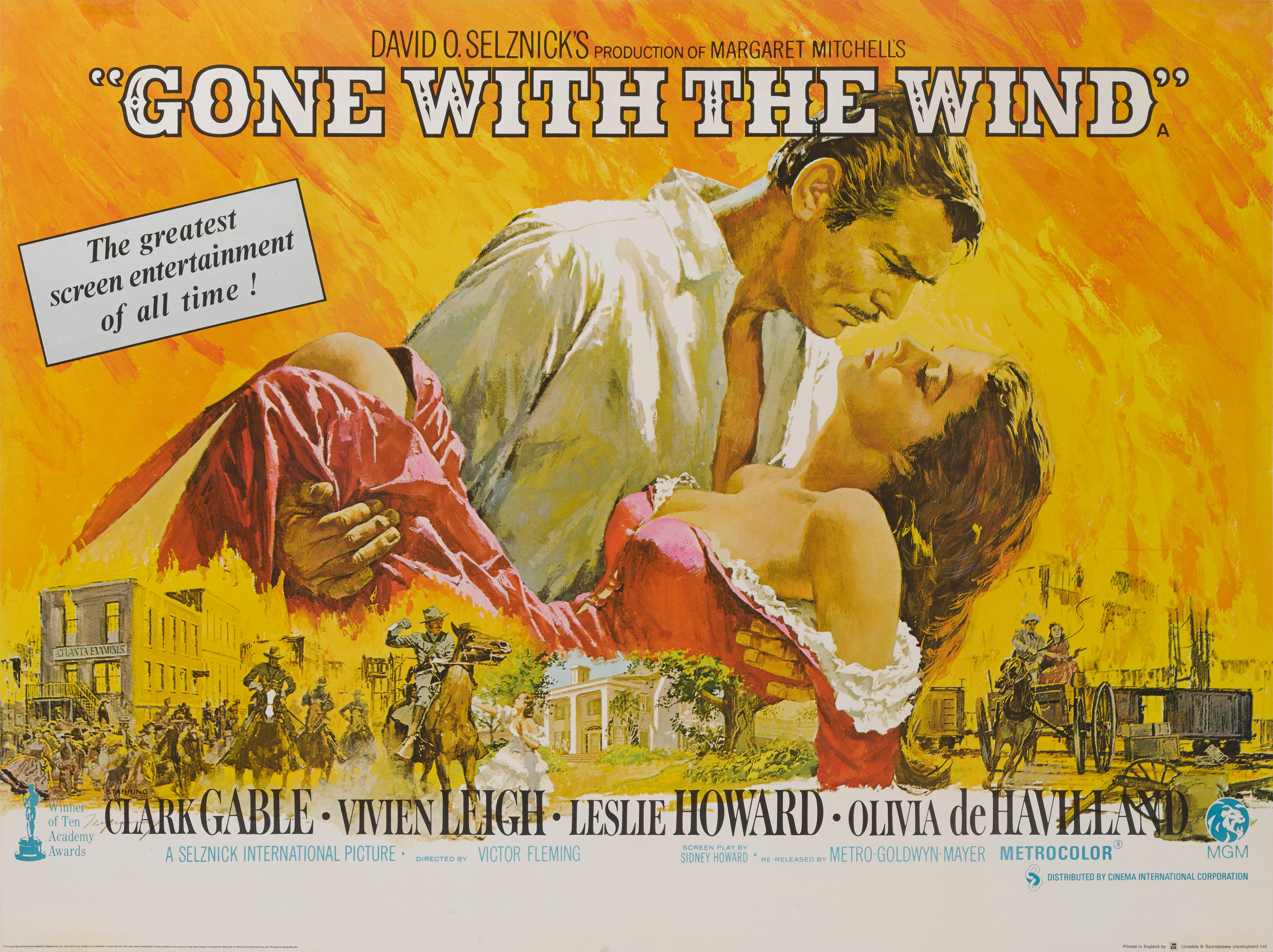 

Originales britisches Filmplakat für den bahnbrechenden Film von 1939 mit Clark Gable und Vivien Leigh in den Hauptrollen und unter der Regie von Victor Fleming, George Cukor und Sam Wood. Die Originalstücke dieses legendären Titels sind bei