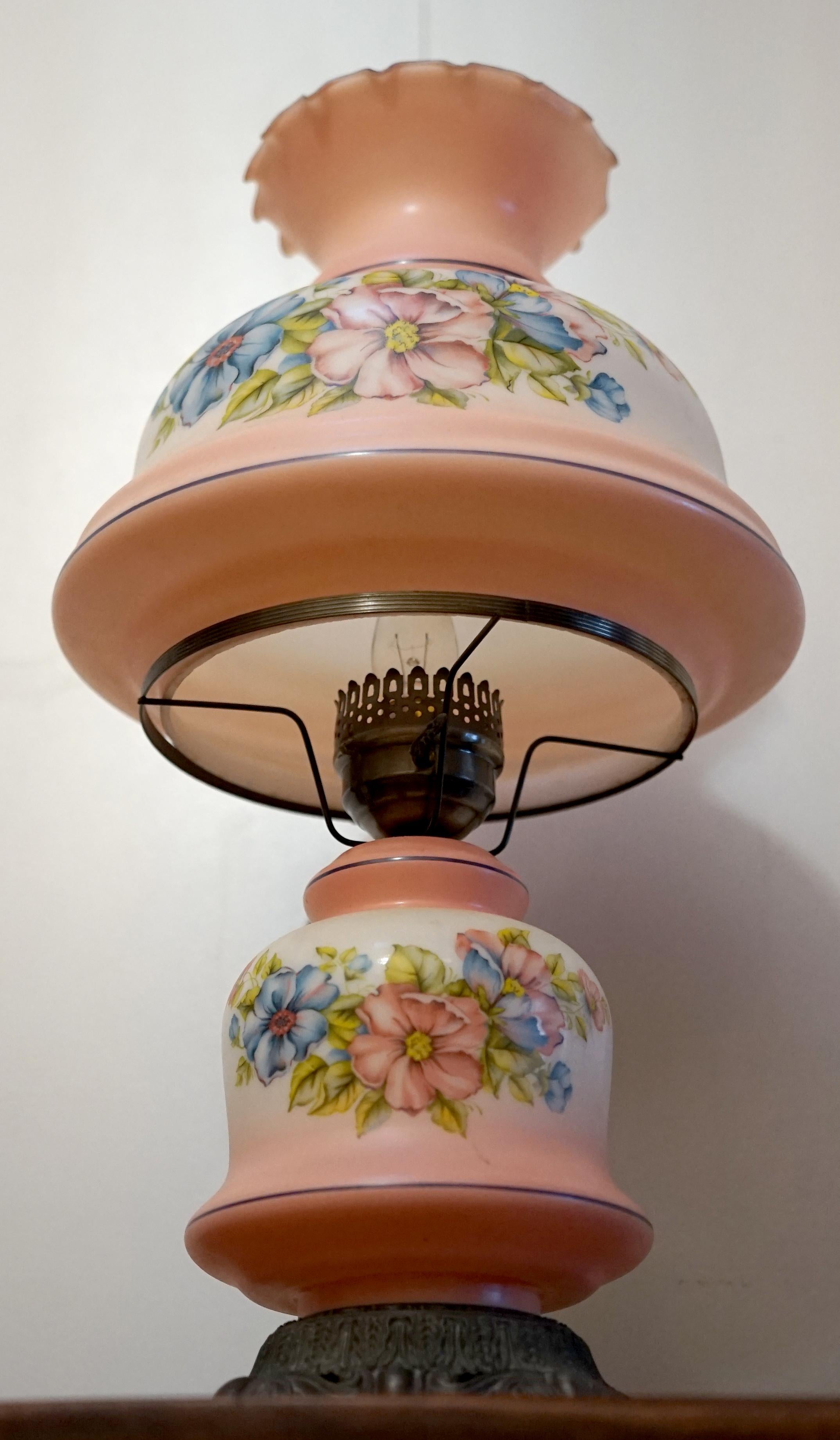 Gone with the Wind Monumental Lamp, Hand painted Flowers in Pink, Blue, White For Sale 3