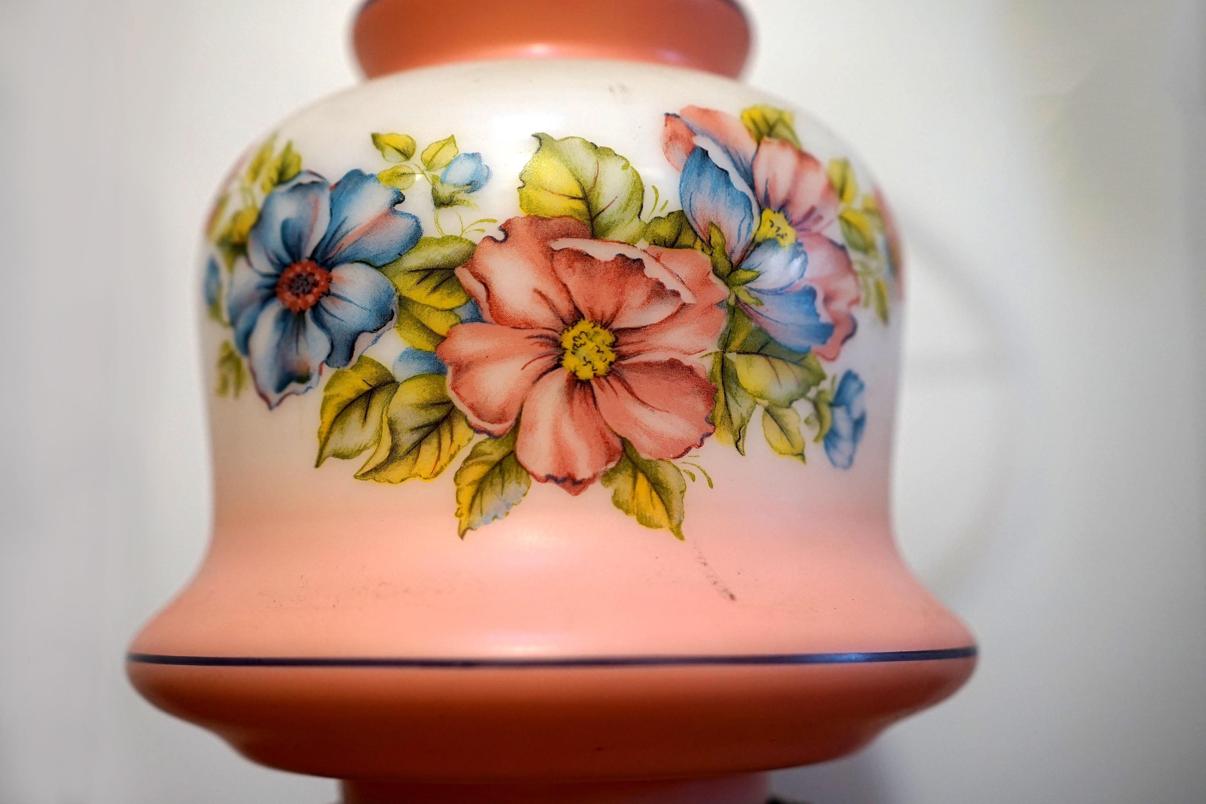Gone with the Wind Monumental Lamp, Hand painted Flowers in Pink, Blue, White For Sale 5