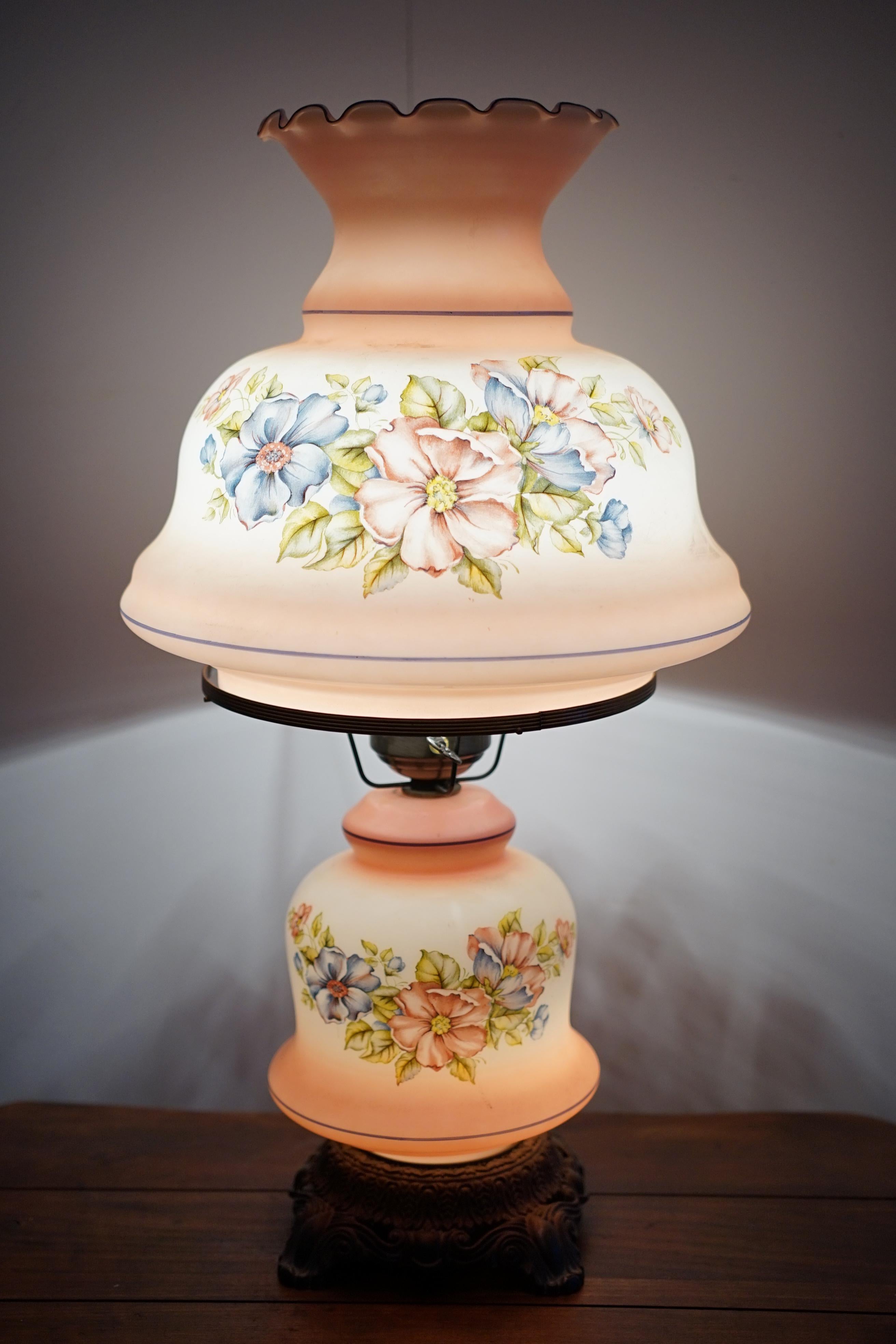 Gone with the Wind Monumental Lamp, Hand painted Flowers in Pink, Blue, White For Sale 6