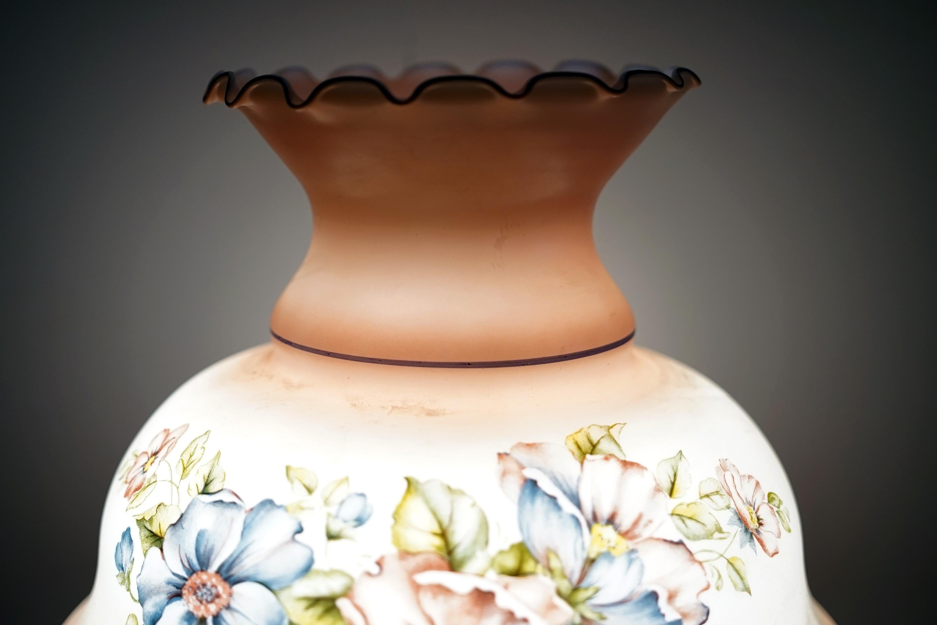 Victorian Gone with the Wind Monumental Lamp, Hand painted Flowers in Pink, Blue, White For Sale