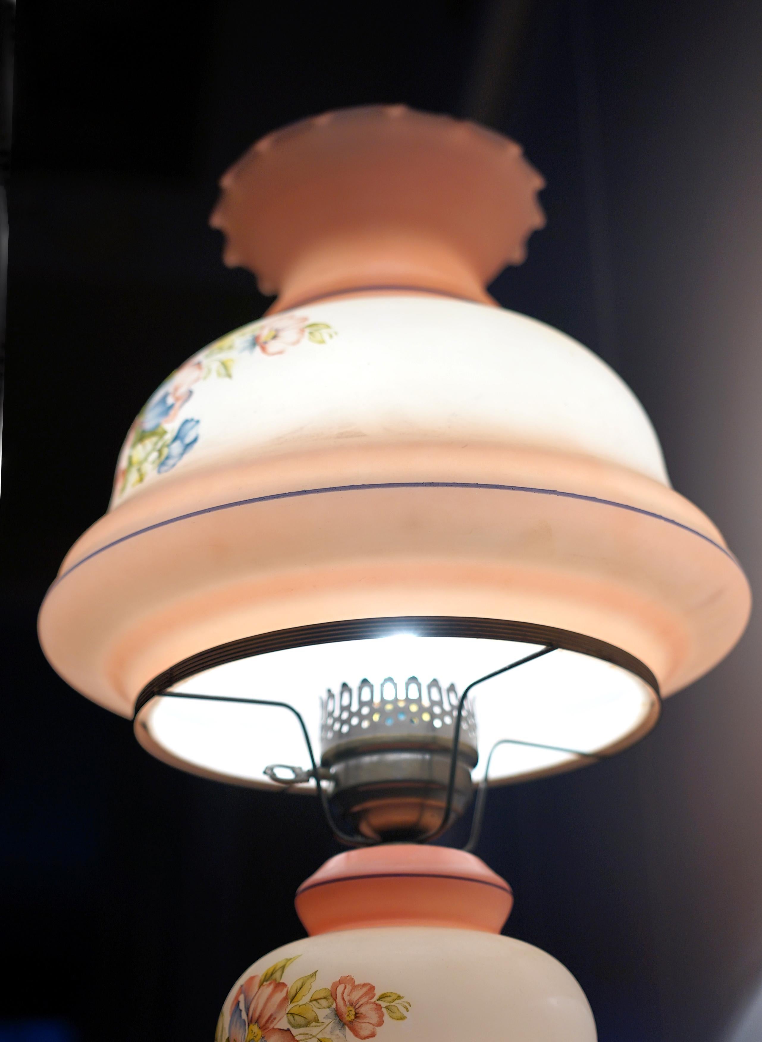 Metal Gone with the Wind Monumental Lamp, Hand painted Flowers in Pink, Blue, White For Sale