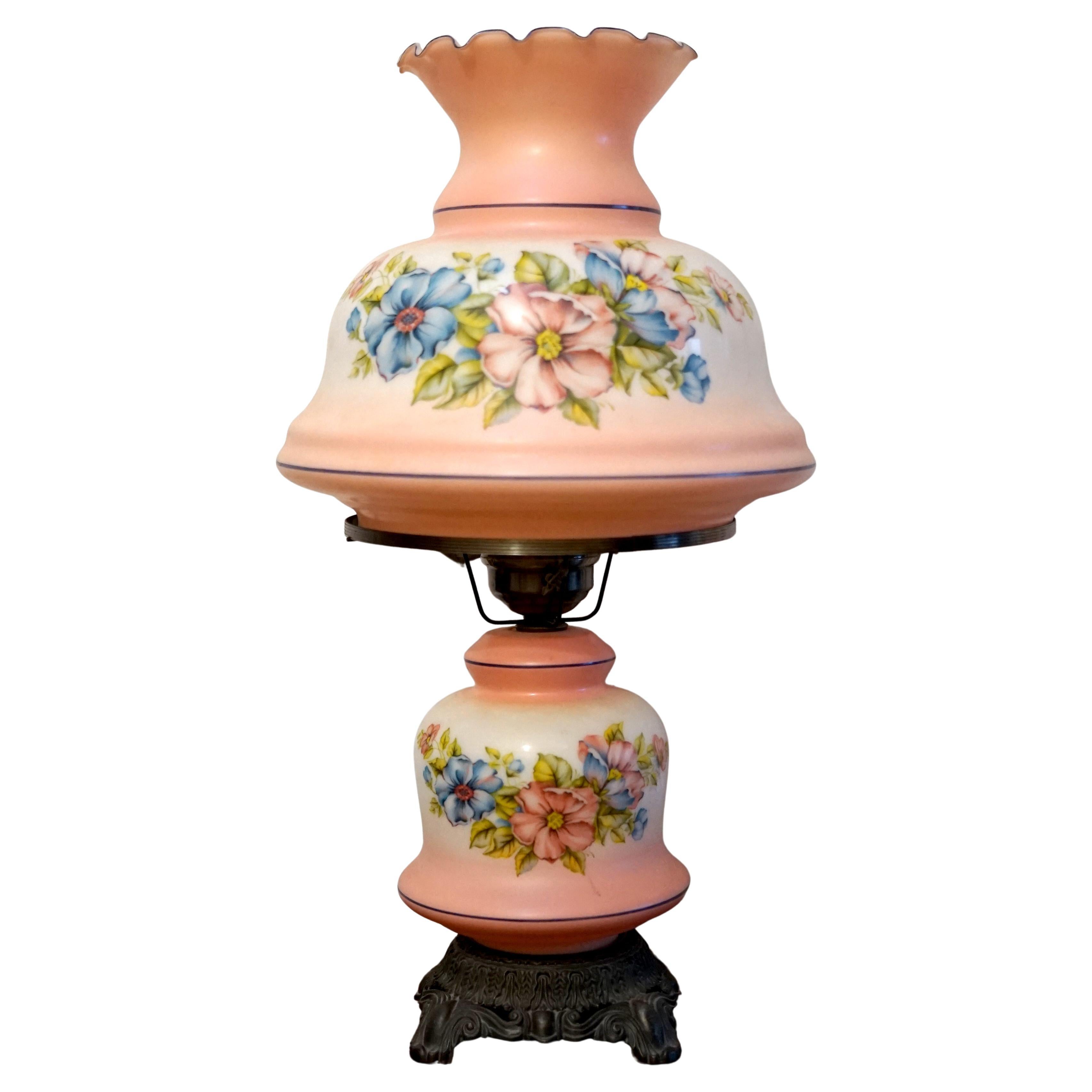Gone with the Wind Monumental Lamp, Hand painted Flowers in Pink, Blue, White