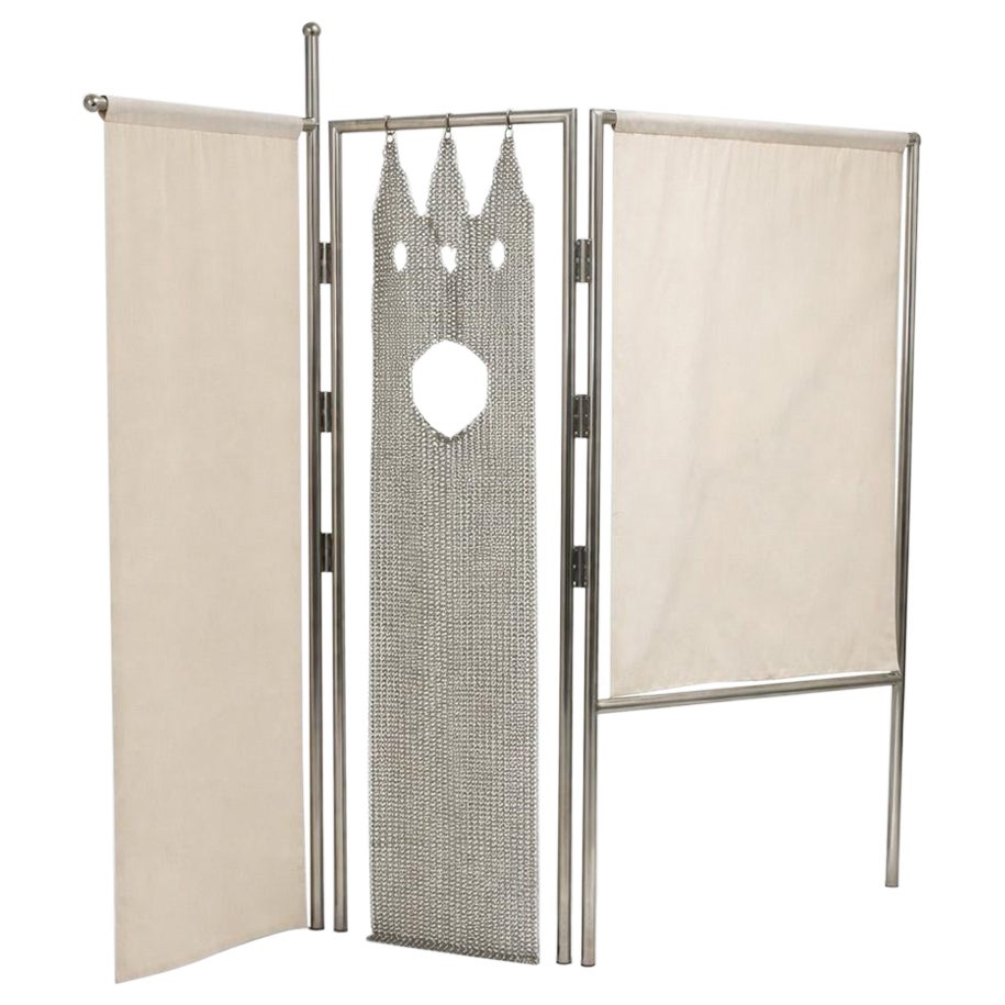 Gonfalon Paravent, Room Divider in Textile and Chainmail For Sale