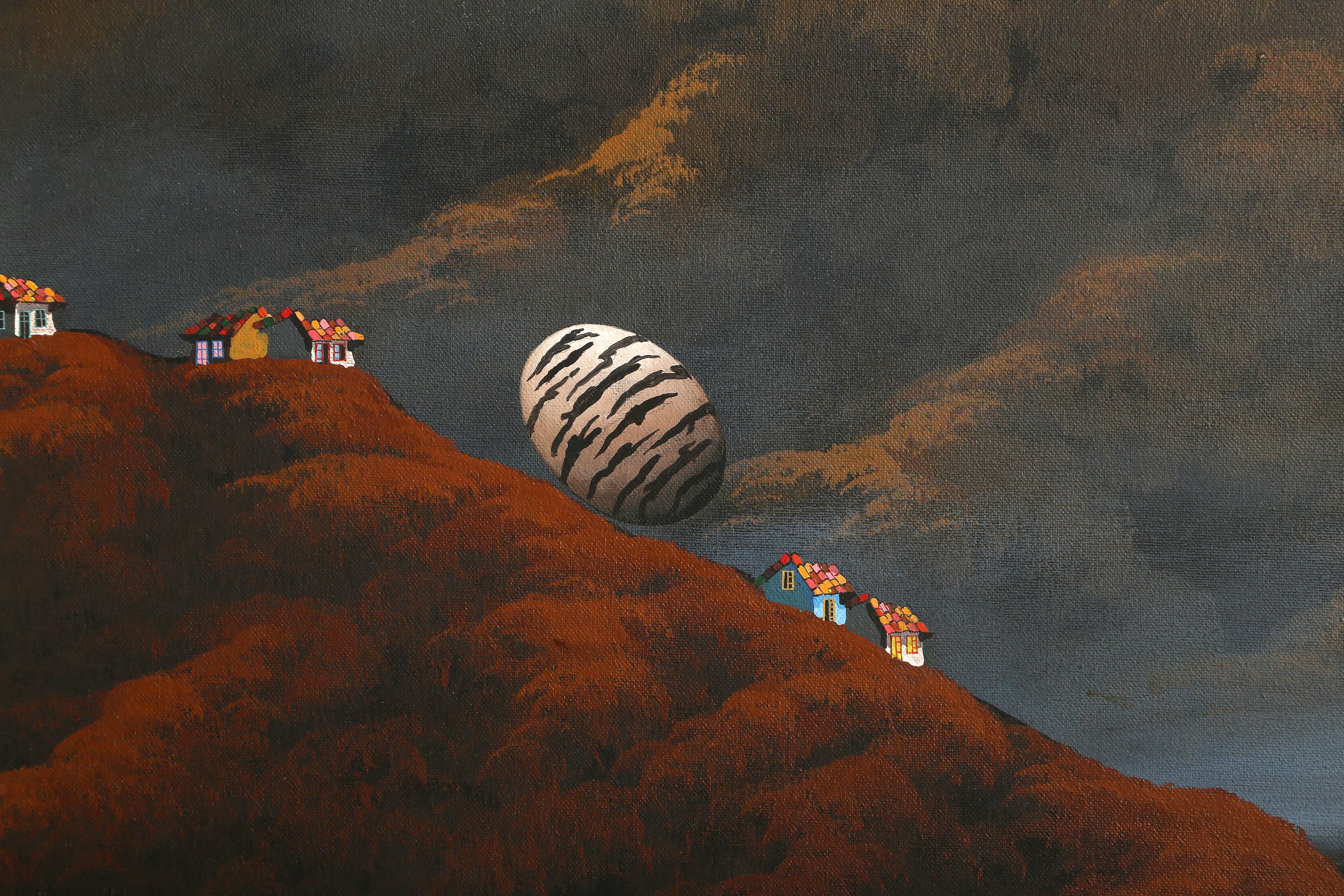 La Valle delle Uova di Pasqua, dipinto a olio su tela in stile surrealista di Gonzalo Endara Crow in vendita 2