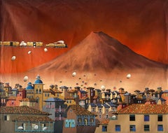 Pueblo cerca del volcán, peinture acrylique sur toile de Gonzalo Endara Crow