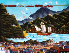 Retro The Sailing Ship, Surrealist Painting by Gonzalo Endara Crow