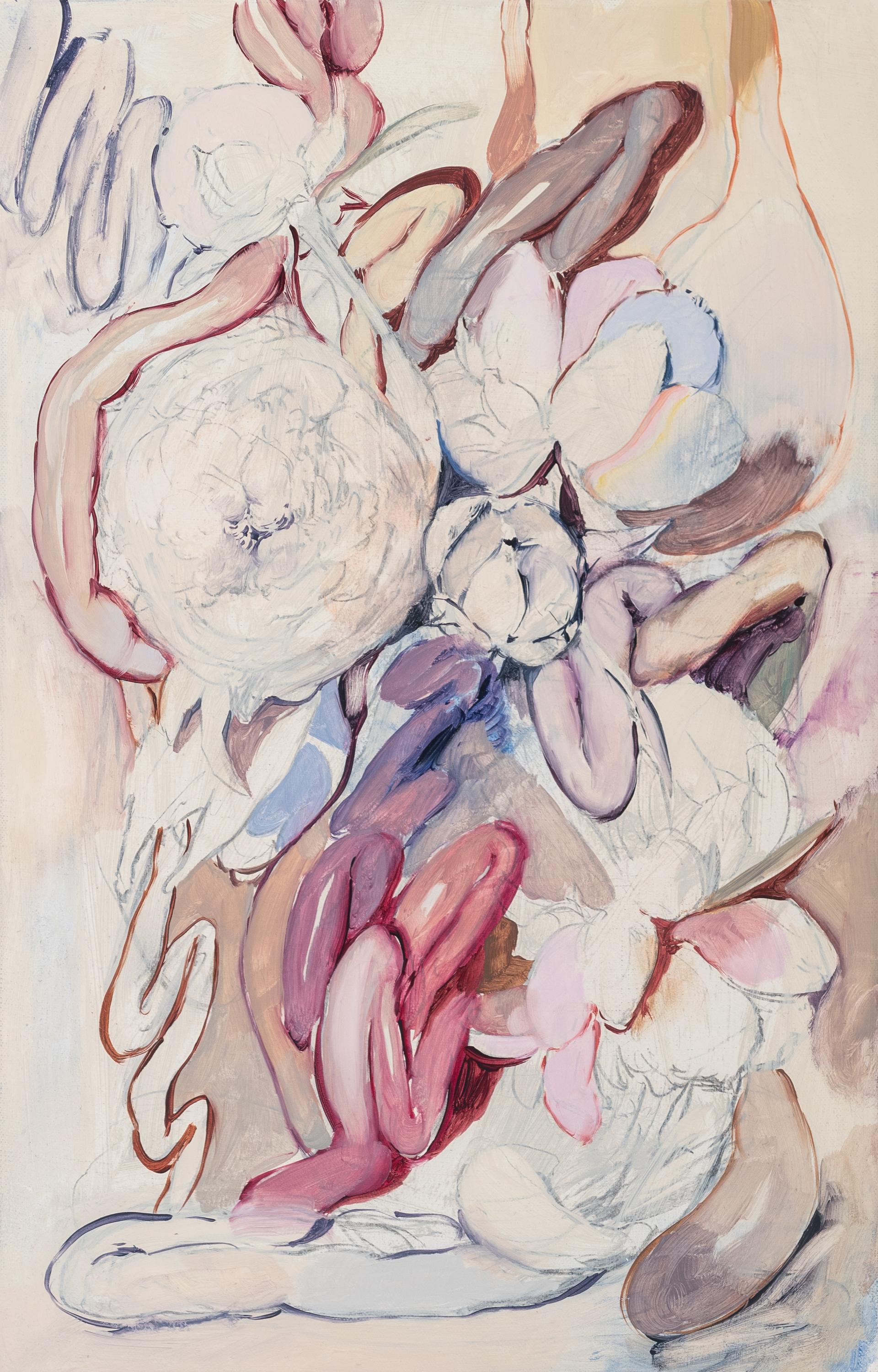 Still-Life Painting Gonzalo García - "Bouquet de flores y órganos III" fleurs, organes, couleurs pastel, surréaliste.